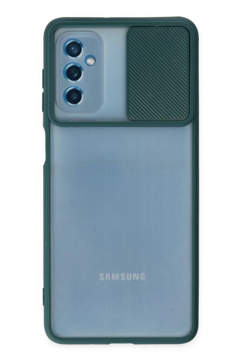 Samsung Galaxy M52 5G Kılıf Palm Buzlu Kamera Sürgülü Silikon - Yeşil