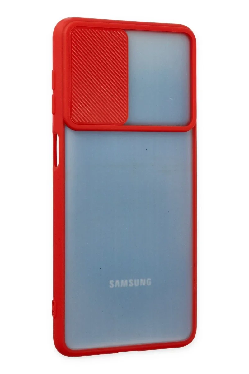 Samsung Galaxy M52 5G Kılıf Palm Buzlu Kamera Sürgülü Silikon - Kırmızı