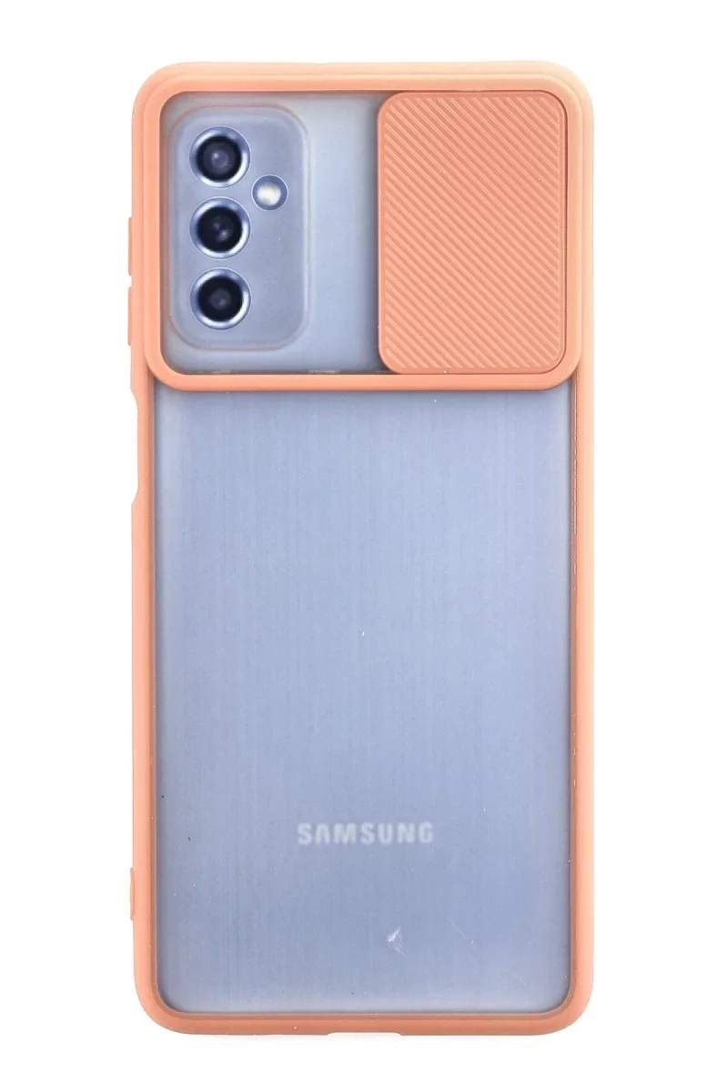 Samsung Galaxy M52 5G Kılıf Palm Buzlu Kamera Sürgülü Silikon - Pembe Samsung Galaxy M52 5G Kılıf Palm Buzlu Kamera Sürgülü Silikon - Pembe