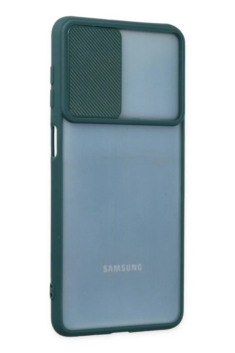 Samsung Galaxy M52 5G Kılıf Palm Buzlu Kamera Sürgülü Silikon - Yeşil