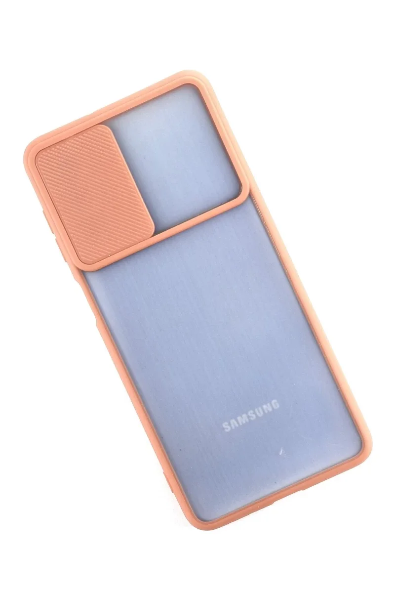 Samsung Galaxy M52 5G Kılıf Palm Buzlu Kamera Sürgülü Silikon - Pembe Samsung Galaxy M52 5G Kılıf Palm Buzlu Kamera Sürgülü Silikon - Pembe