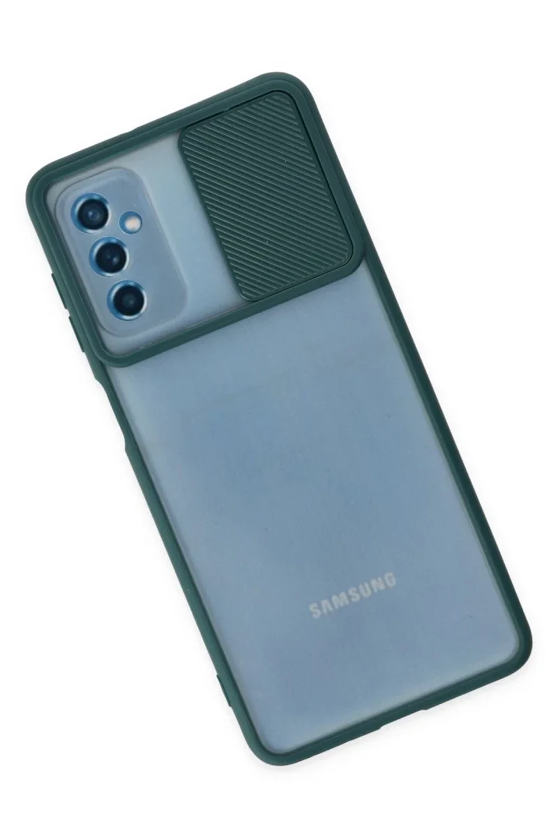 Samsung Galaxy M52 5G Kılıf Palm Buzlu Kamera Sürgülü Silikon - Yeşil
