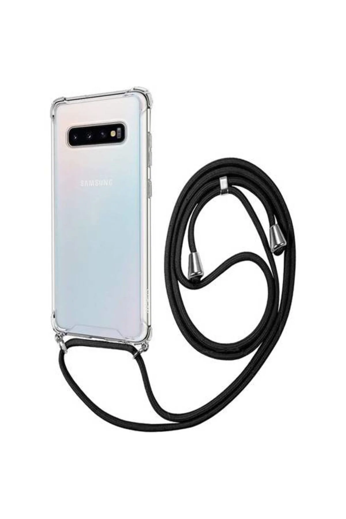 Samsung Galaxy S10 Plus Askılı İpli Şeffaf Tank Kılıf Siyah