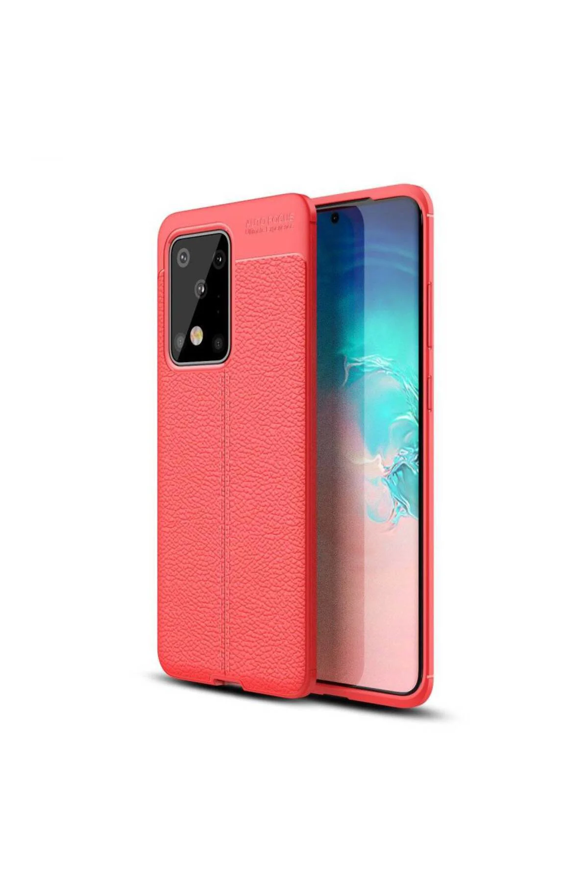Samsung Galaxy S20 Ultra Deri Görünümlü Silikon Kırmızı