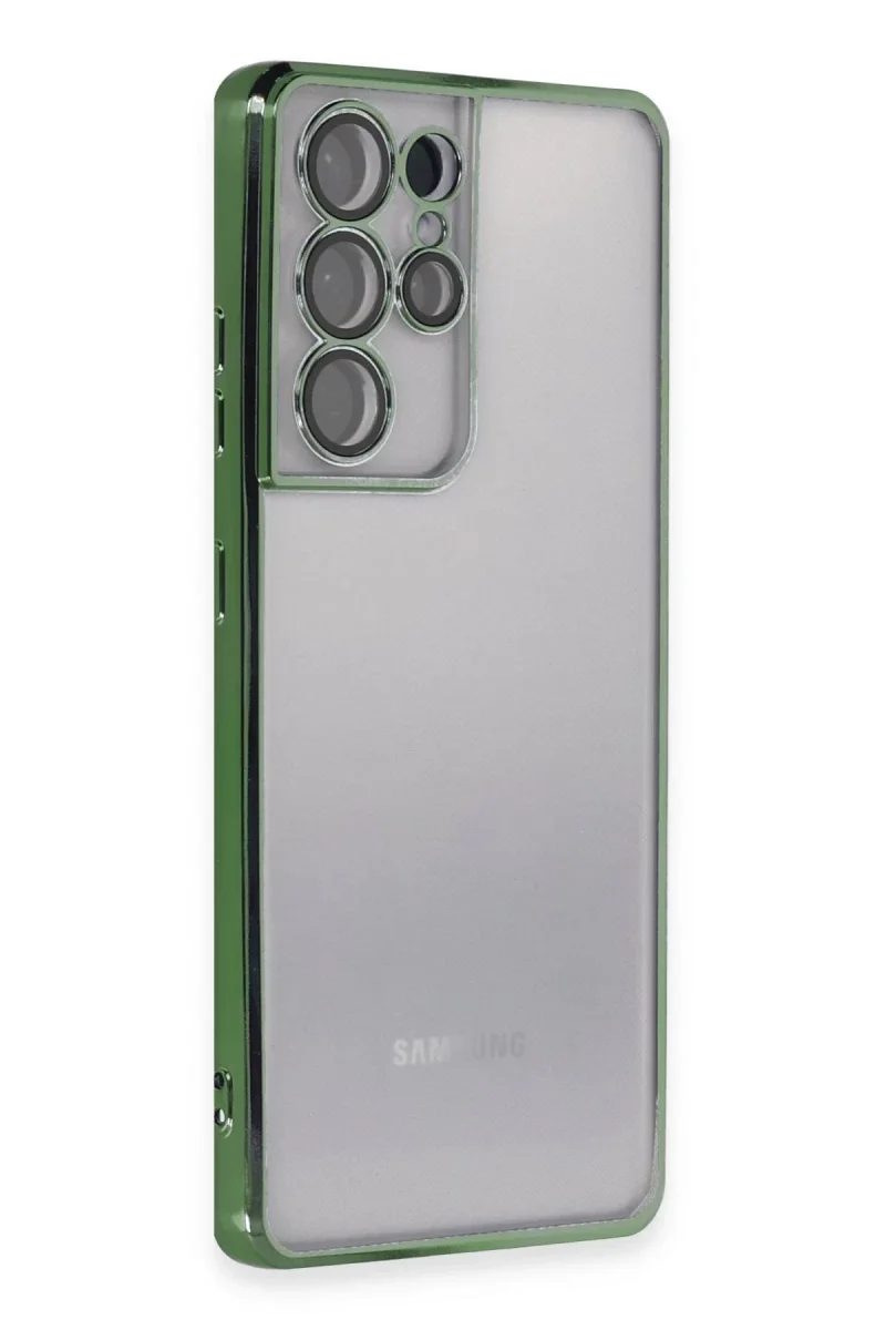 Samsung Galaxy S21 Ultra Kılıf Razer Lensli Silikon - Yeşil