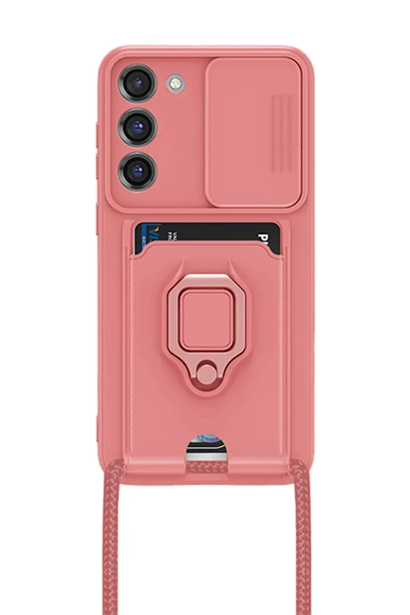 Samsung Galaxy S23 Plus Kılıf Zuma Kartvizitli Yüzüklü Silikon - Pembe