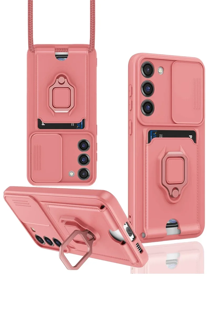 Samsung Galaxy S23 Plus Kılıf Zuma Kartvizitli Yüzüklü Silikon - Pembe