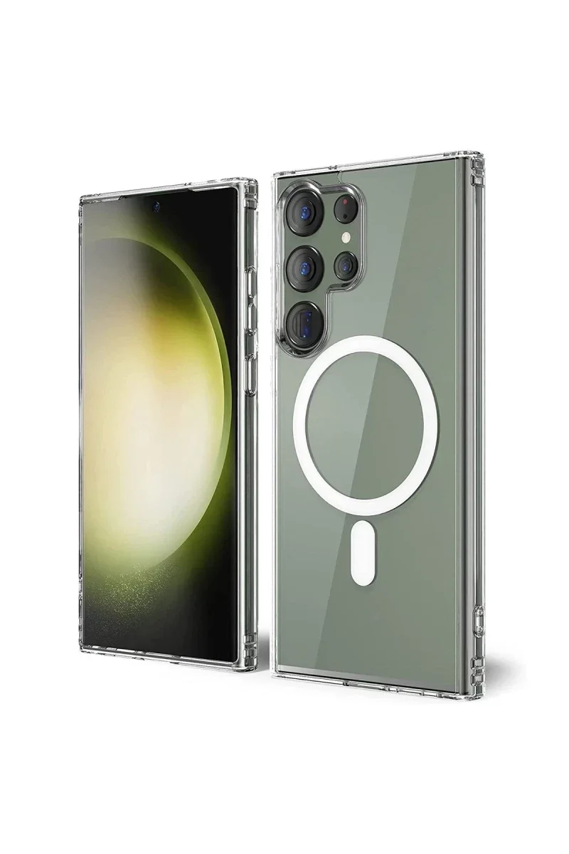 Samsung Galaxy S23 Ultra Kılıf Magneticsafe Şeffaf Silikon - Şeffaf