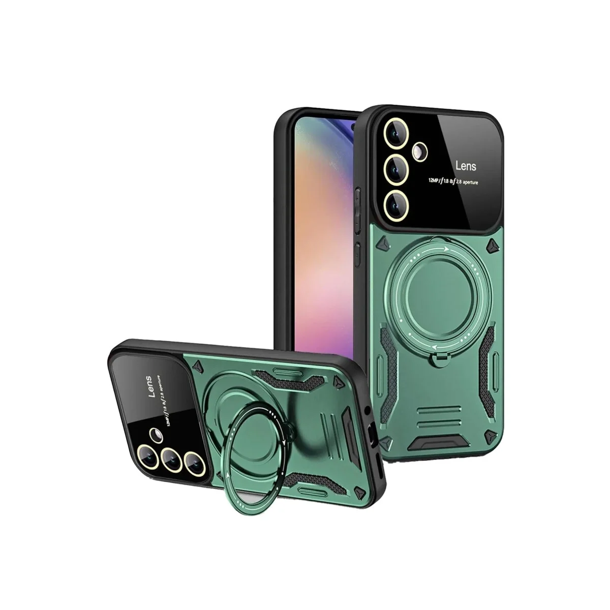 Samsung Galaxy S24 Fe Kılıf Joy Lens Standlı Kapak - Koyu Yeşil Samsung Galaxy S24 Fe Kılıf Joy Lens Standlı Kapak - Koyu Yeşil
