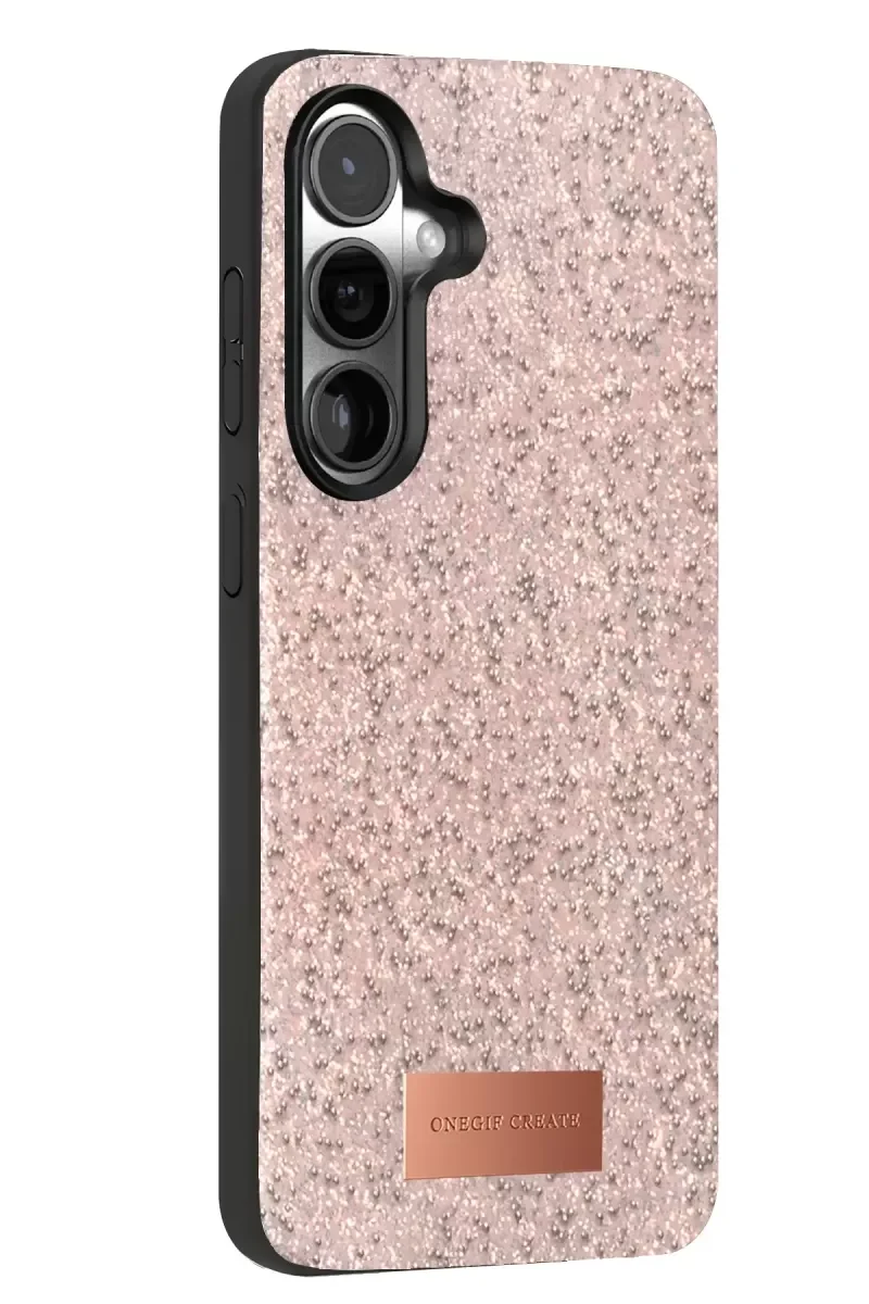 Samsung Galaxy S24 ile Uyumlu Bright Simli Kapak - Pembe Boncuk İşlemeli Telefon Kılıfı