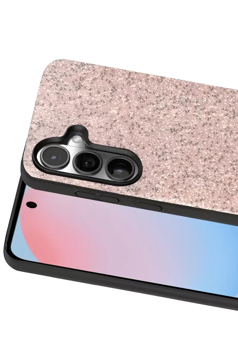 Samsung Galaxy S24 ile Uyumlu Bright Simli Kapak - Pembe Boncuk İşlemeli Telefon Kılıfı