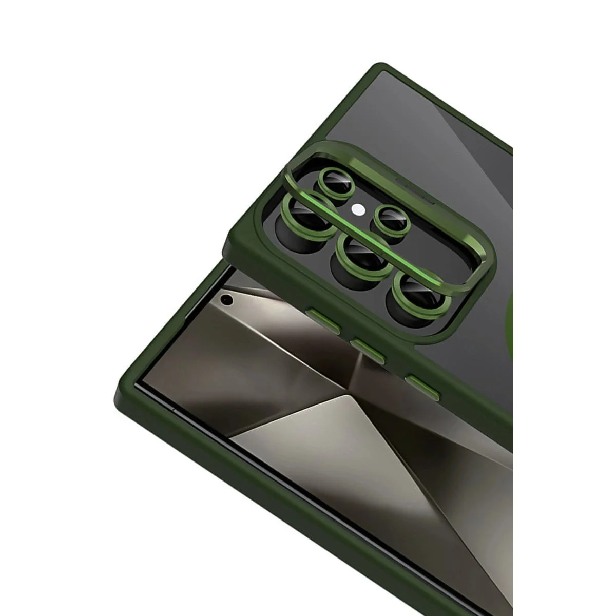 Samsung Galaxy S24 Ultra ile Uyumlu Remim Lensli MagSafe Standlı Kılıf - Koyu Yeşil Fiyatı, Yorumları ve Özellikleri