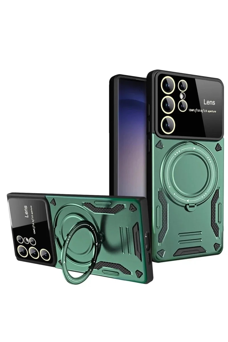 Samsung Galaxy S24 Ultra Kılıf Joy Lens Standlı Kapak - Koyu Yeşil