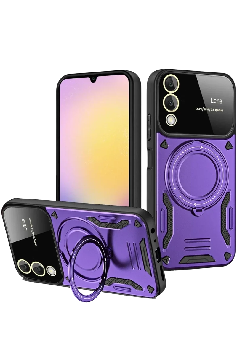 Samsung Galaxy S25 Edge Kılıf Joy Lens Standlı Kapak - Mor Samsung Galaxy S25 Edge Kılıf Joy Lens Standlı Kapak - Mor