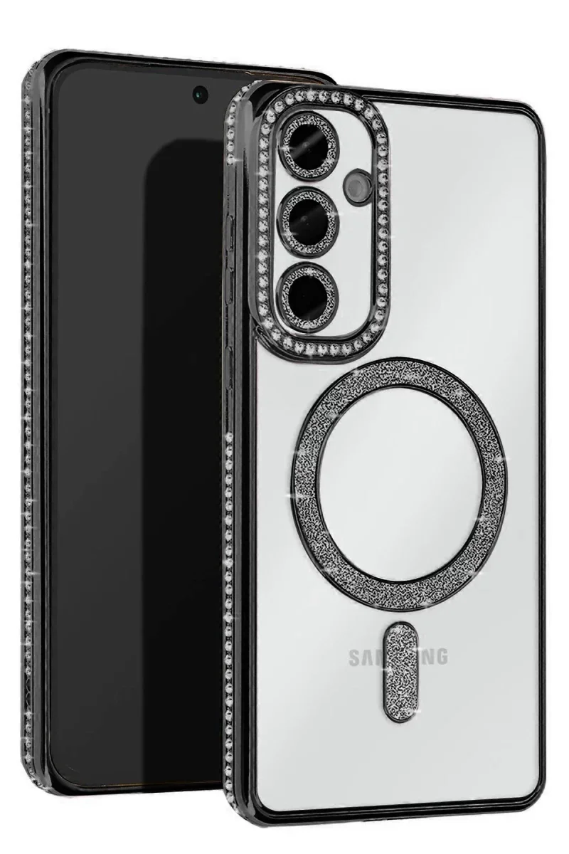 Samsung Galaxy S25 Kılıf Joke Simli Magneticsafe Kılıf - Siyah