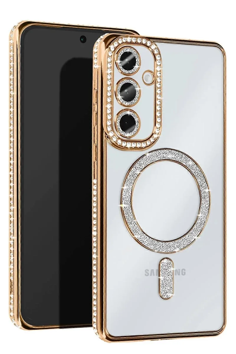 Samsung Galaxy S25 Kılıf Joke Simli Magneticsafe Kılıf - Gold