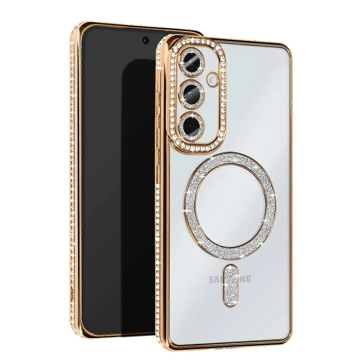 Samsung Galaxy S25 Kılıf Joke Simli Magneticsafe Kılıf - Gold