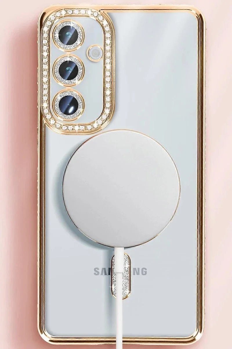 Samsung Galaxy S25 Kılıf Joke Simli Magneticsafe Kılıf - Gold