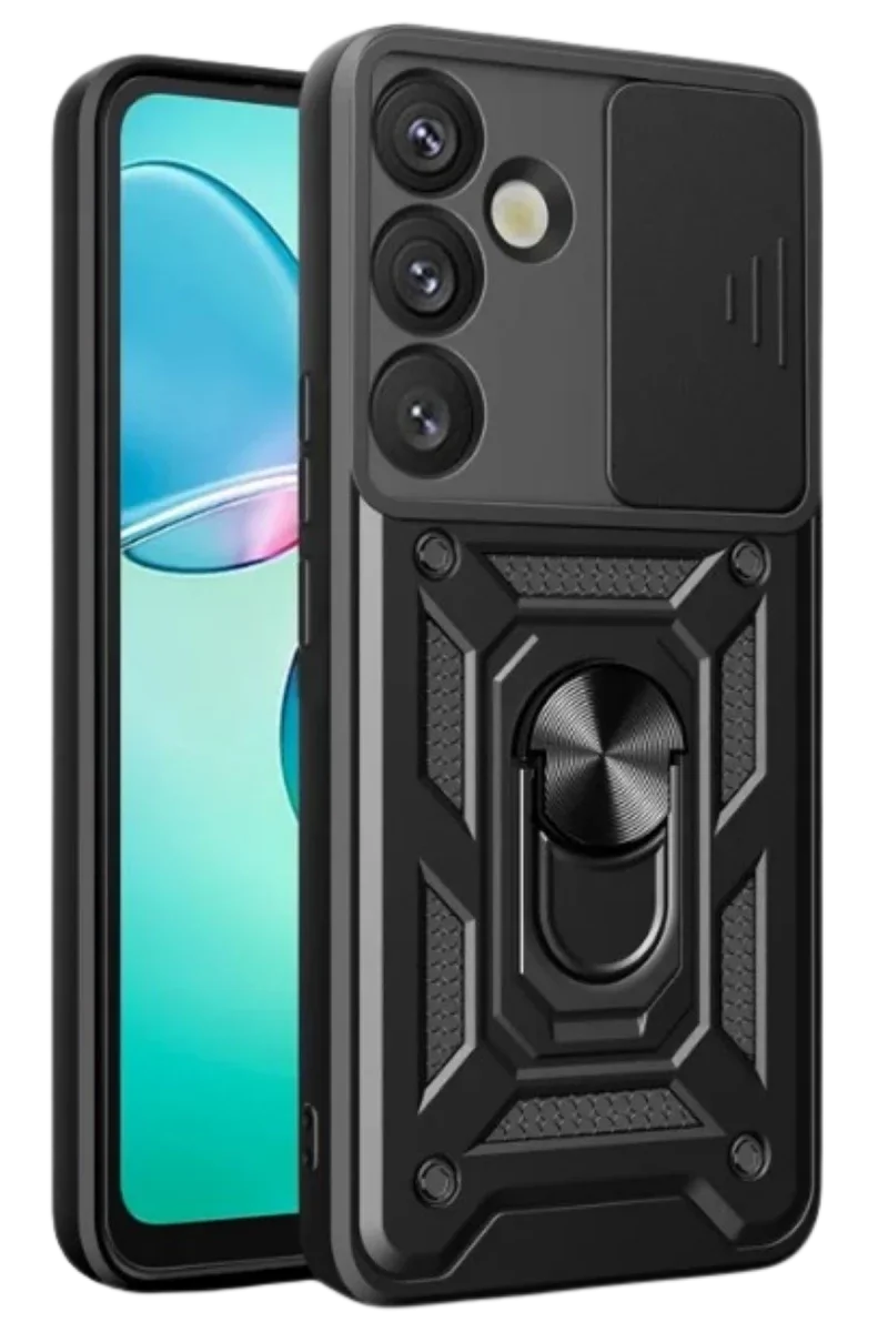 Samsung Galaxy S25 Kılıf Pars Lens Yüzüklü Silikon - Siyah