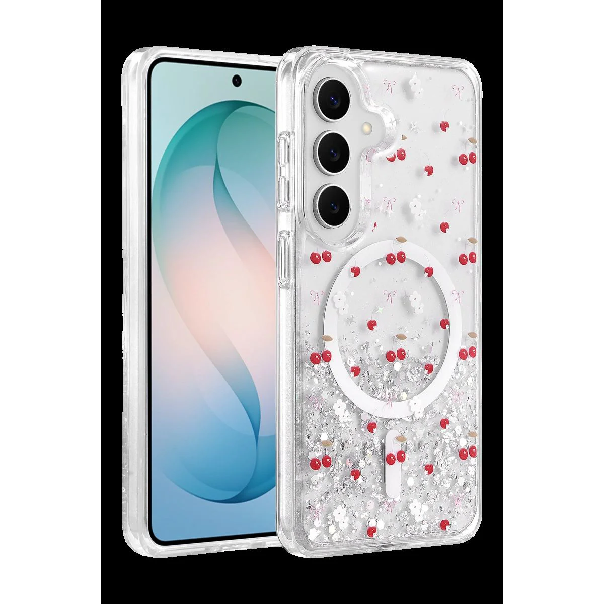 Samsung Galaxy S26 ile Uyumlu Misk Simli MagSafe Kılıf - Kristal Şeffaf Desen 5 Samsung Galaxy S26 ile Uyumlu Misk Simli MagSafe Kılıf - Kristal Şeffaf Desen 5