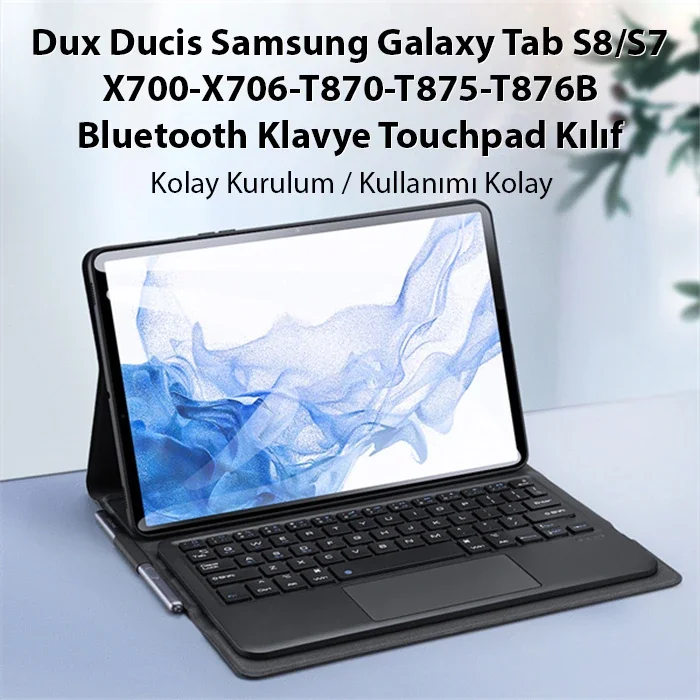 Samsung Galaxy Tab S8/S7 Bluetooth Klavyeli Touchpadlı Kılıf - Laptop Konforunda Tablet Deneyimi