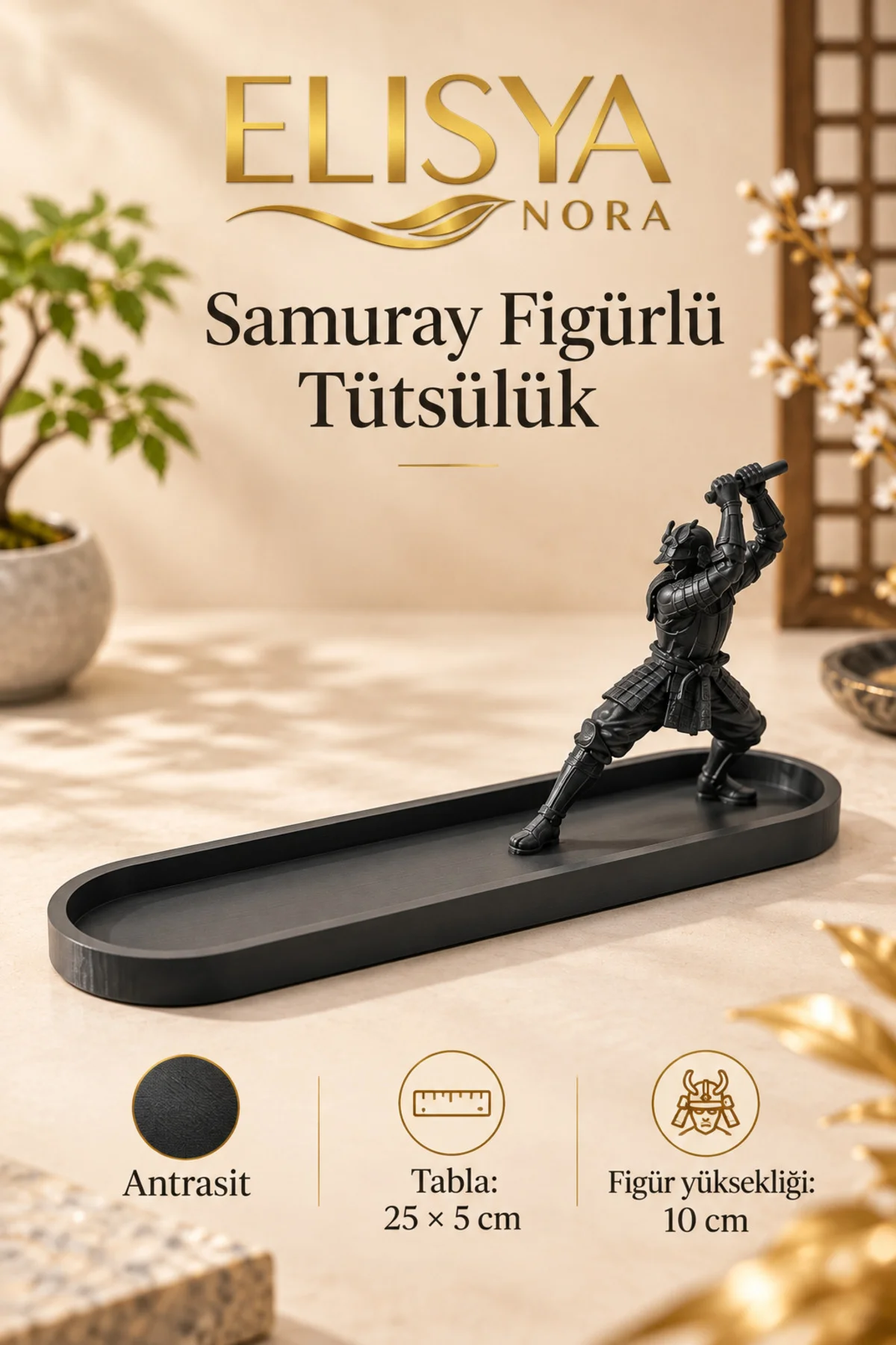 Samuray Figürlü Dekoratif Tütsülük Uzun Tablalı Tütsü Standı Samuray Figürlü Dekoratif Tütsülük Uzun Tablalı Tütsü Standı