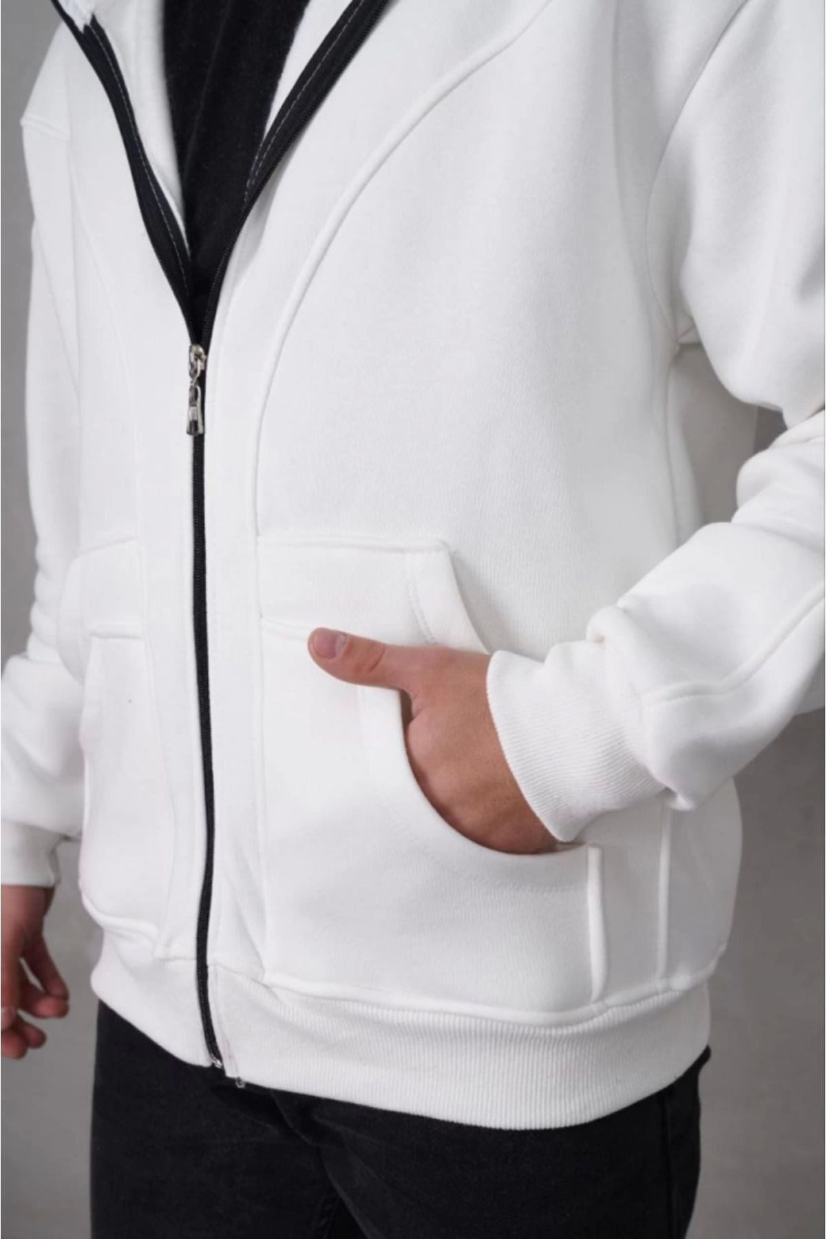 Samuray Kapşonlu ZIP Fermuarlı Çift Kapşonlu Nakışlı SweatShirt- 