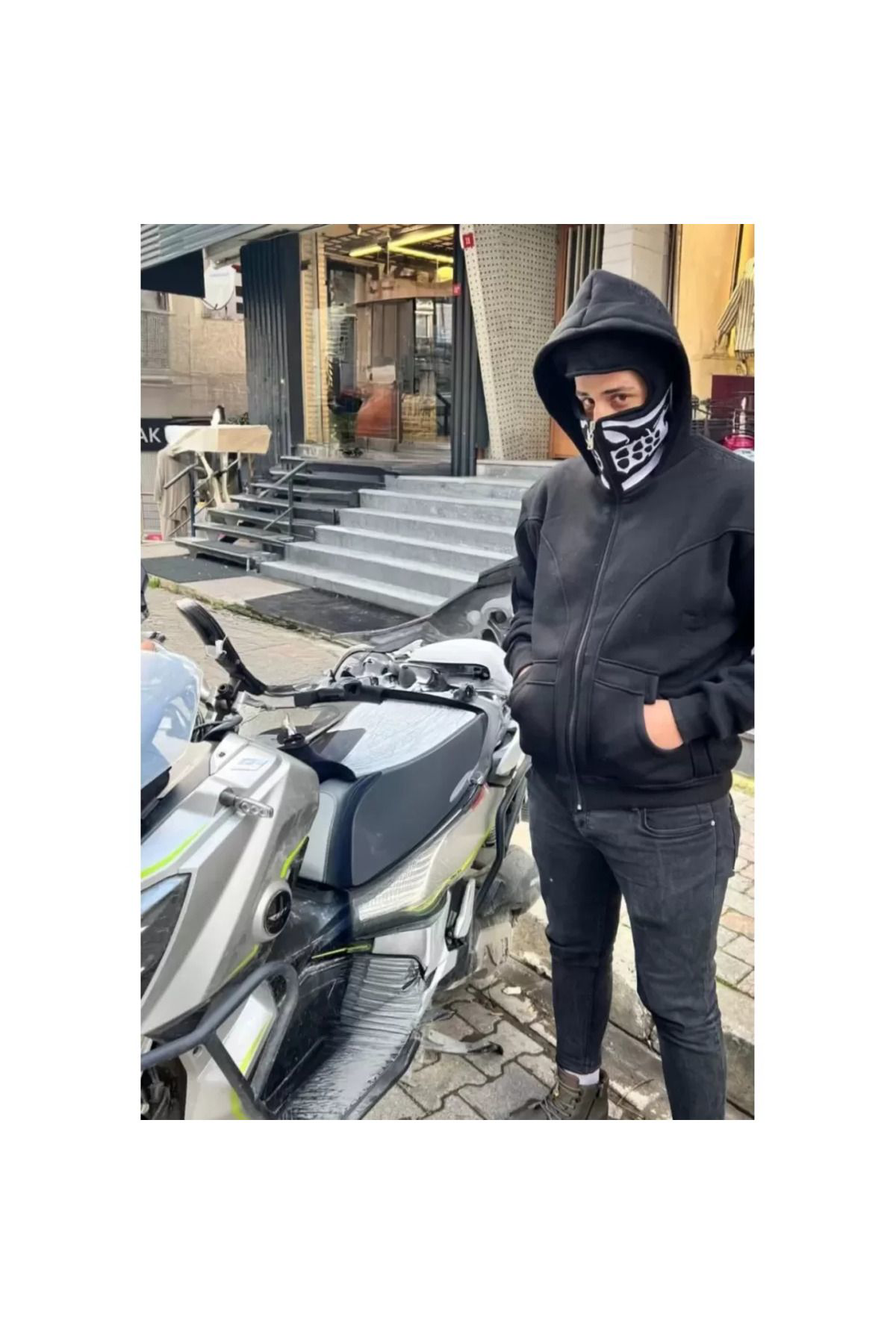 Samuray Kapşonlu ZIP Fermuarlı Çift Kapşonlu Nakışlı SweatShirt- 