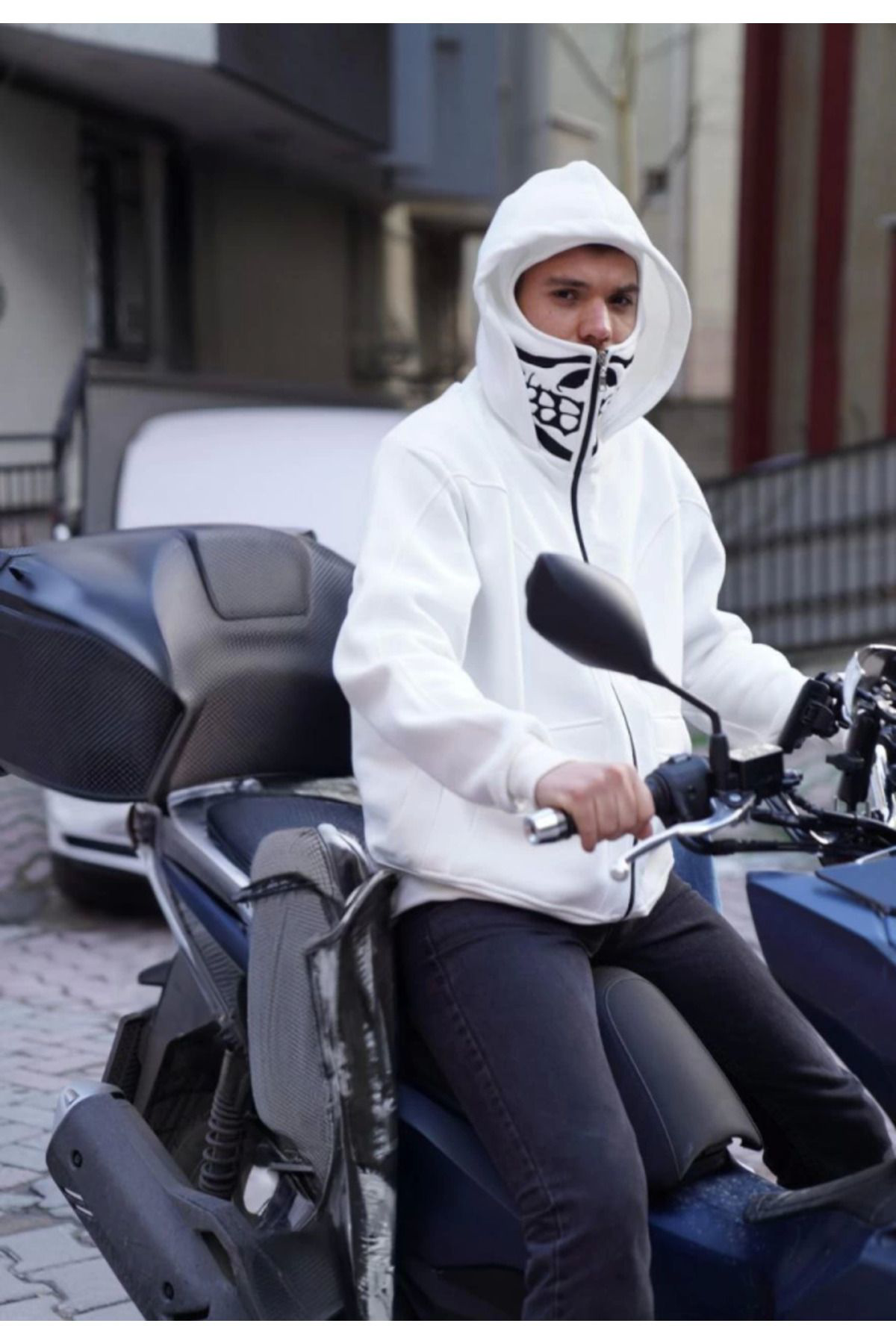 Samuray Kapşonlu ZIP Fermuarlı Çift Kapşonlu Nakışlı SweatShirt- 