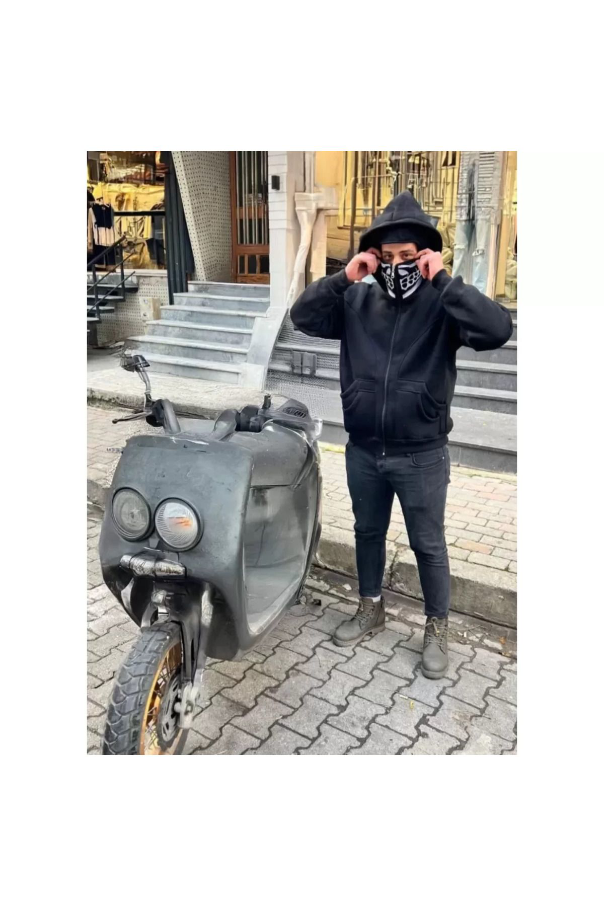 Samuray Kapşonlu ZIP Fermuarlı Çift Kapşonlu Nakışlı SweatShirt- 