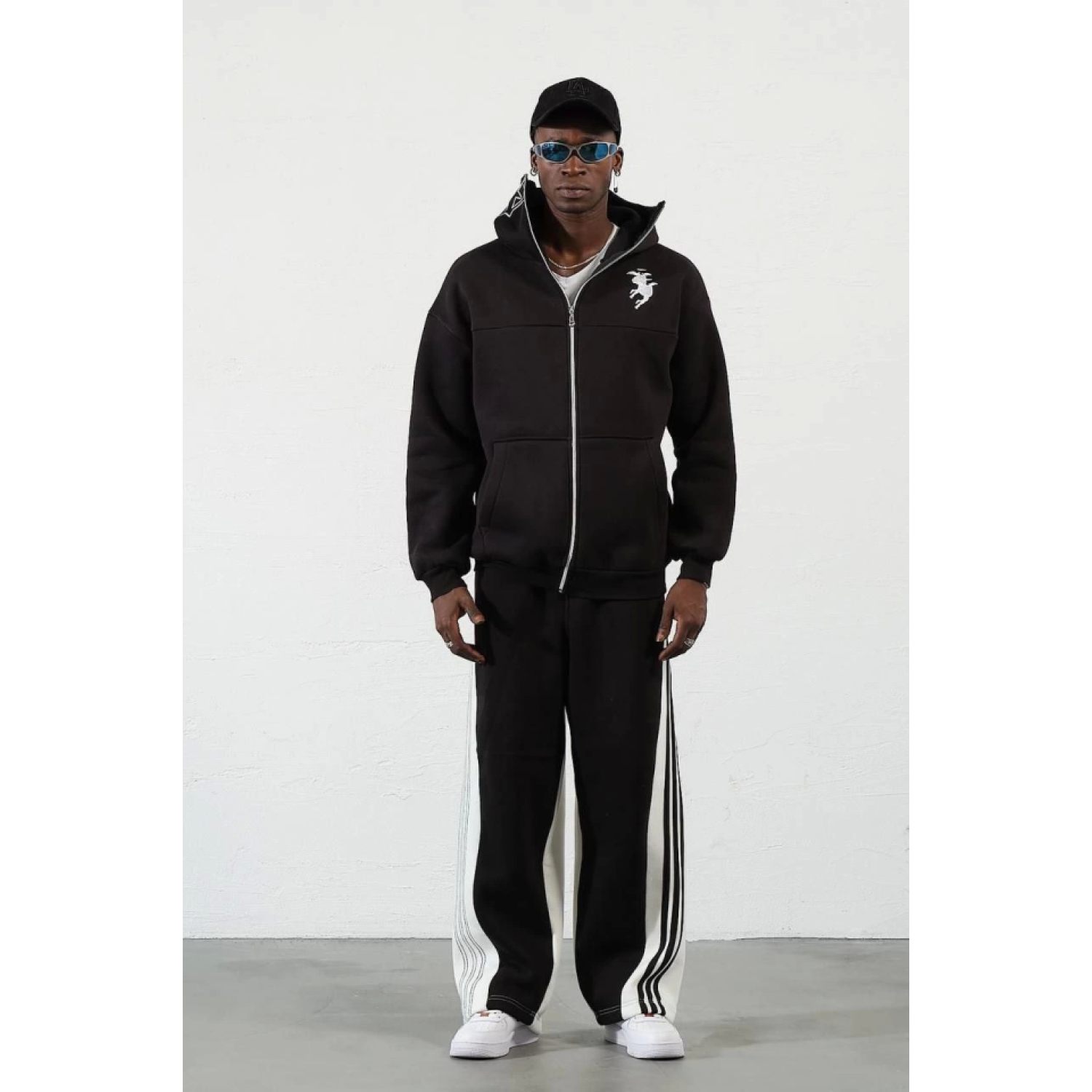 Samuray ZIP Fermuarlı Kapşonlu Hırka - Siyah