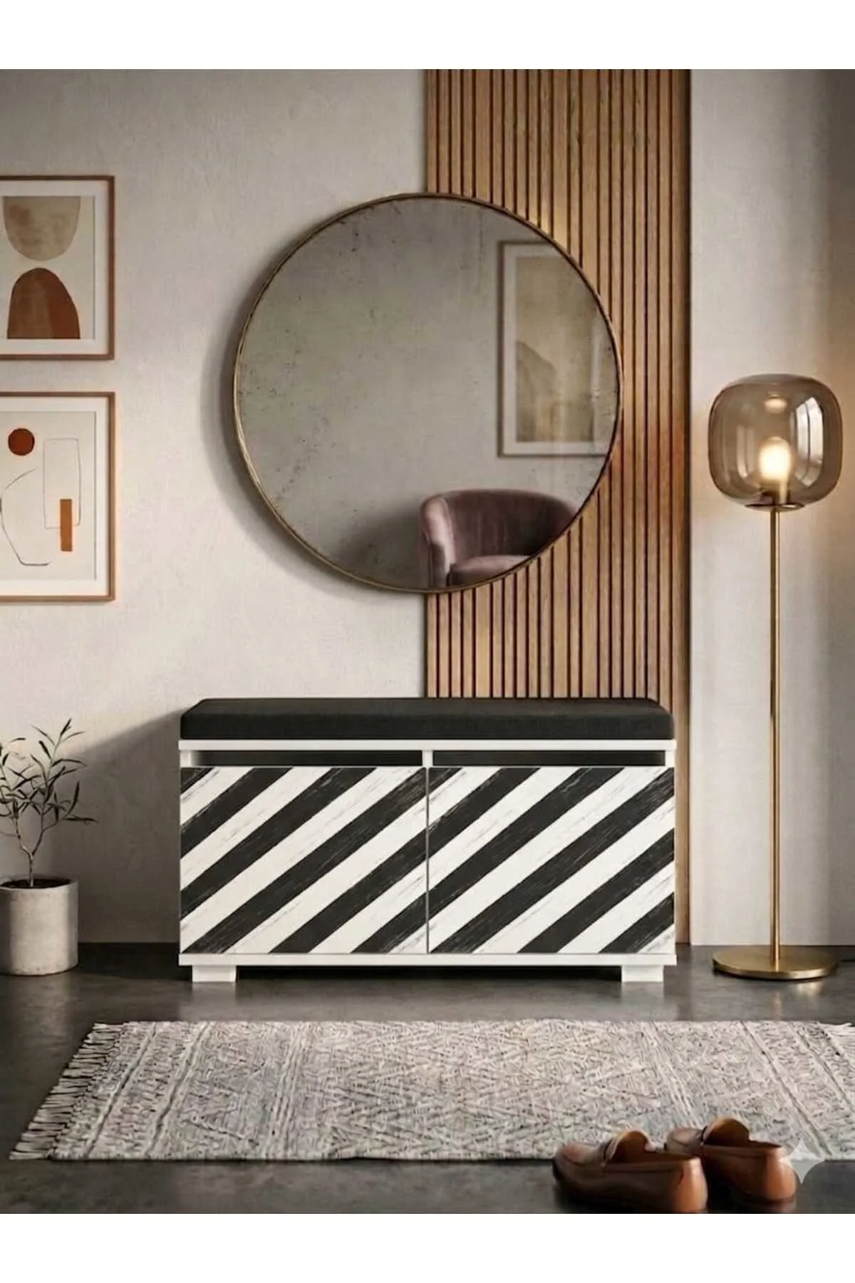SAN MARCO 80 cm Minderli Oturaklı Ayakkabılık 2 Kapaklı Beyaz Aya