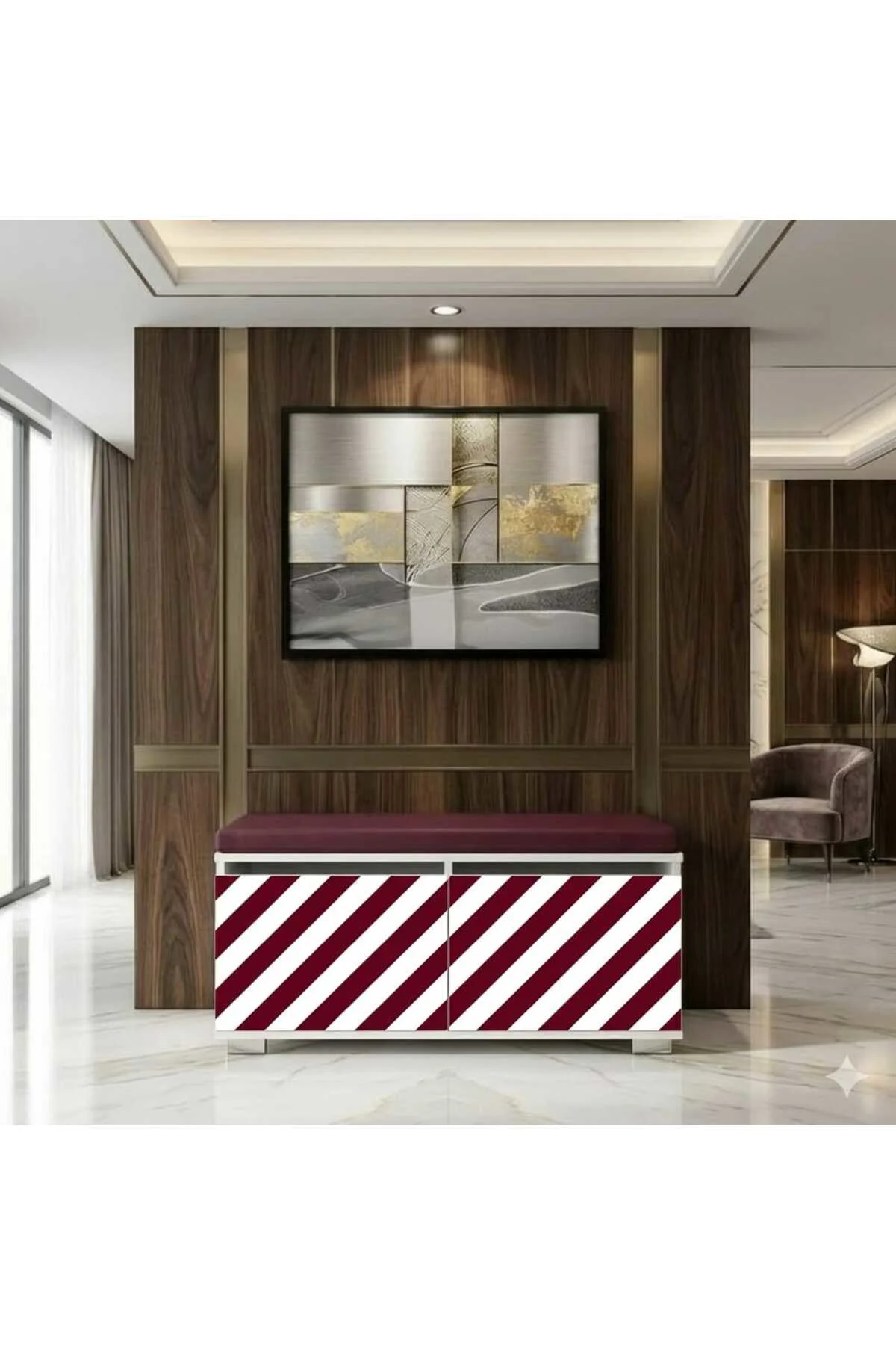 SAN POLO 80 cm Minderli Oturaklı Ayakkabılık 2 Kapaklı Beyaz Ayak