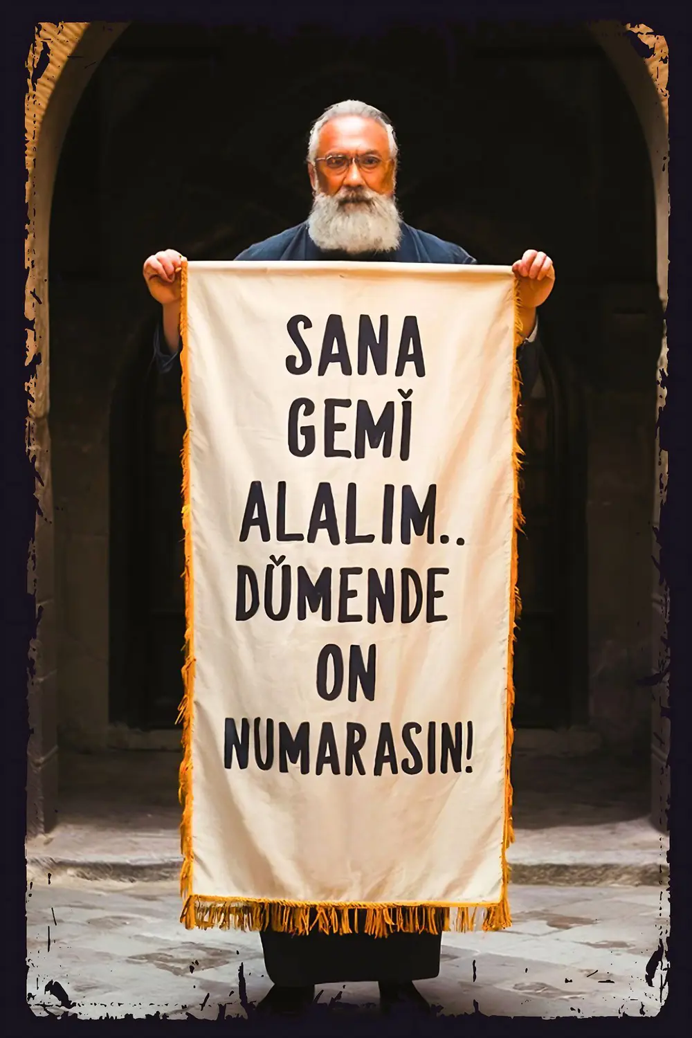 Sana Gemi Alalım Dümende On Numarasın Retro Ahşap Poster (20x30)
