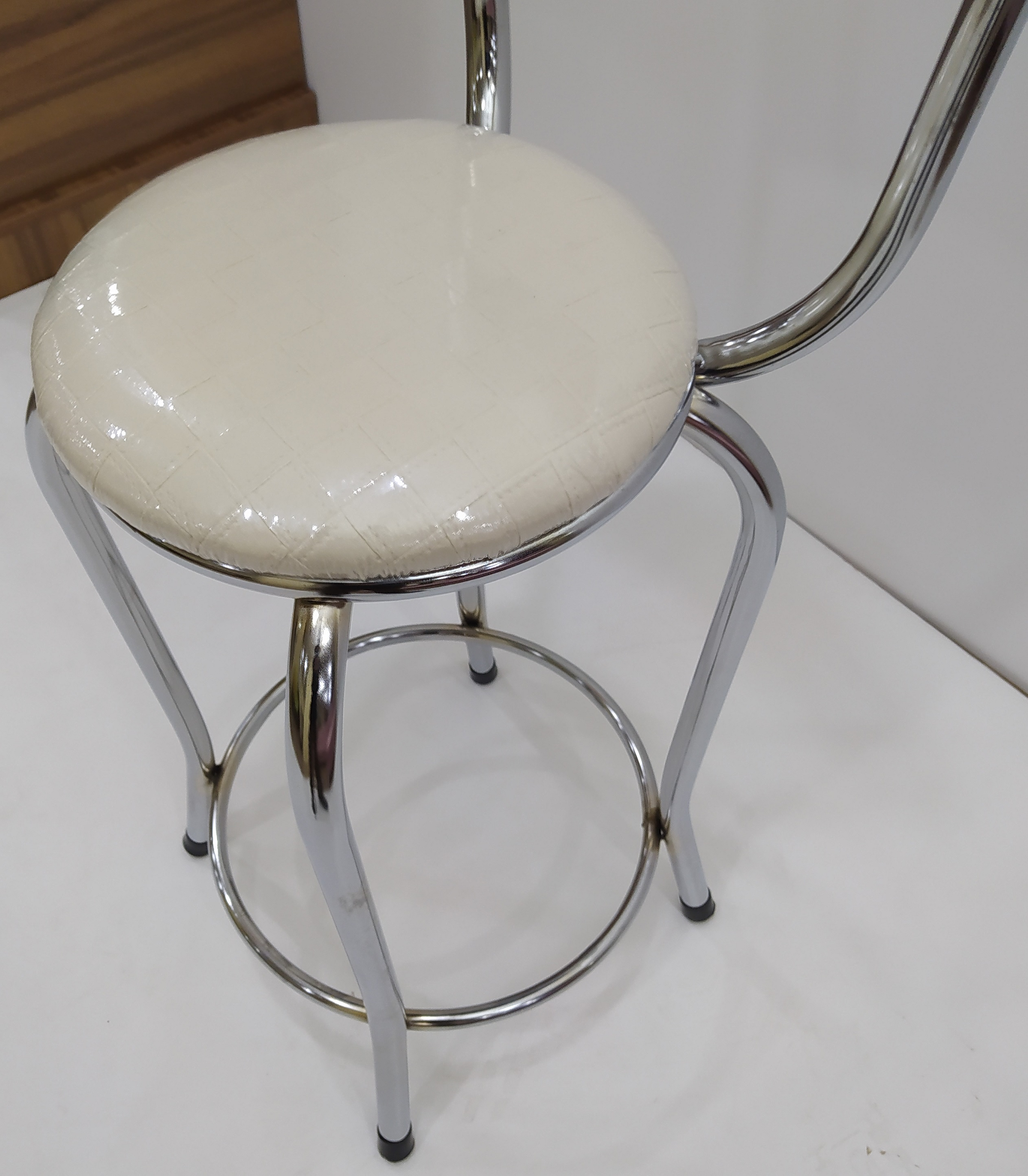 Sandalye 12751 BAR Tipi Yüksek Model KREM Suni deri döşem Metal n