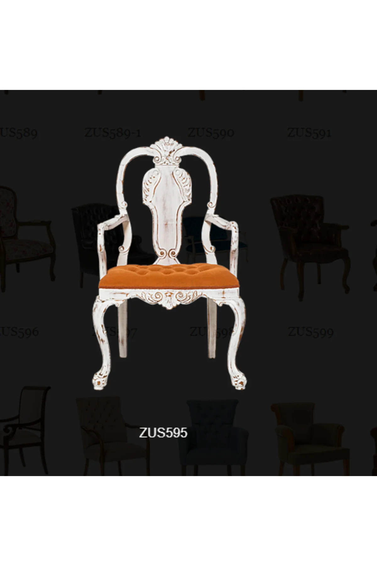 Sandalye 14225 Zus2244 176 OYMALI KRAL Lüks Kayın Aslan Beyaz Ayak Babyface kumaş - Görsel 3