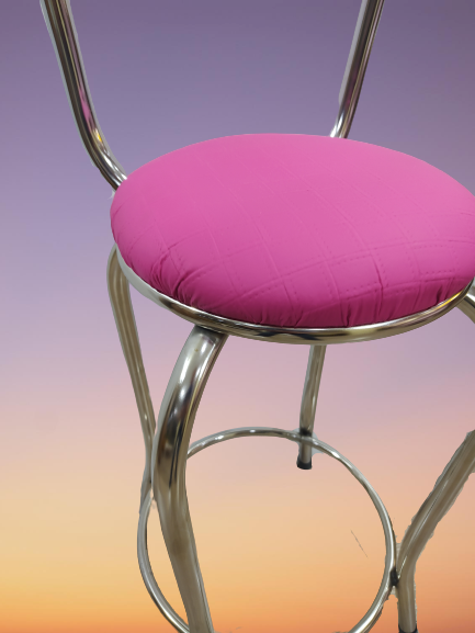 Sandalye 14571 BAR Yüksek Model Pembe FUŞYA Metal nikelaj Suni de