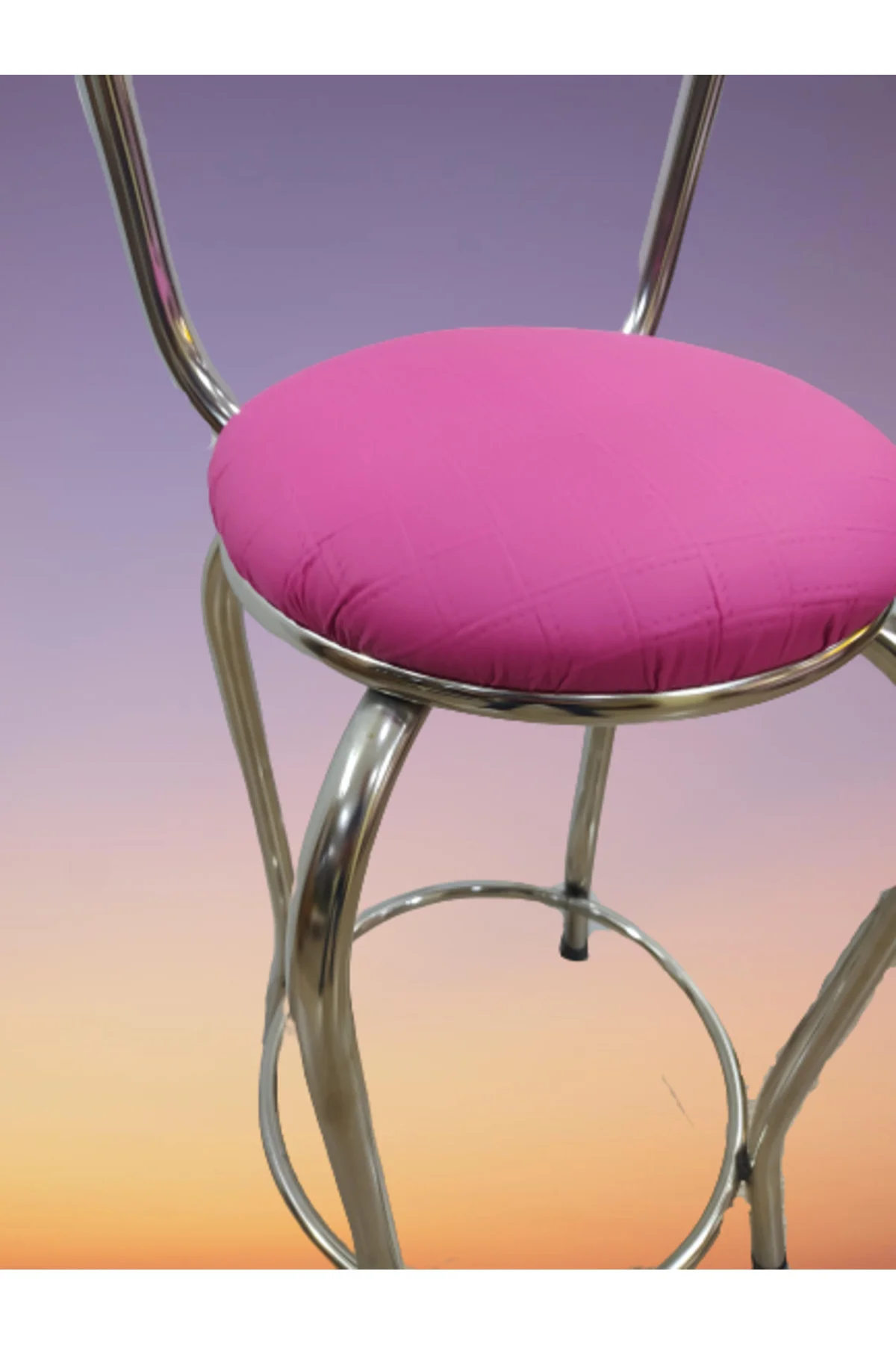 Sandalye 14571 BAR Yüksek Model Pembe FUŞYA Metal nikelaj Suni deri döşem El Yapı Sandalye 14571 BAR Yüksek Model Pembe FUŞYA Metal nikelaj Suni deri döşem El Yapı
