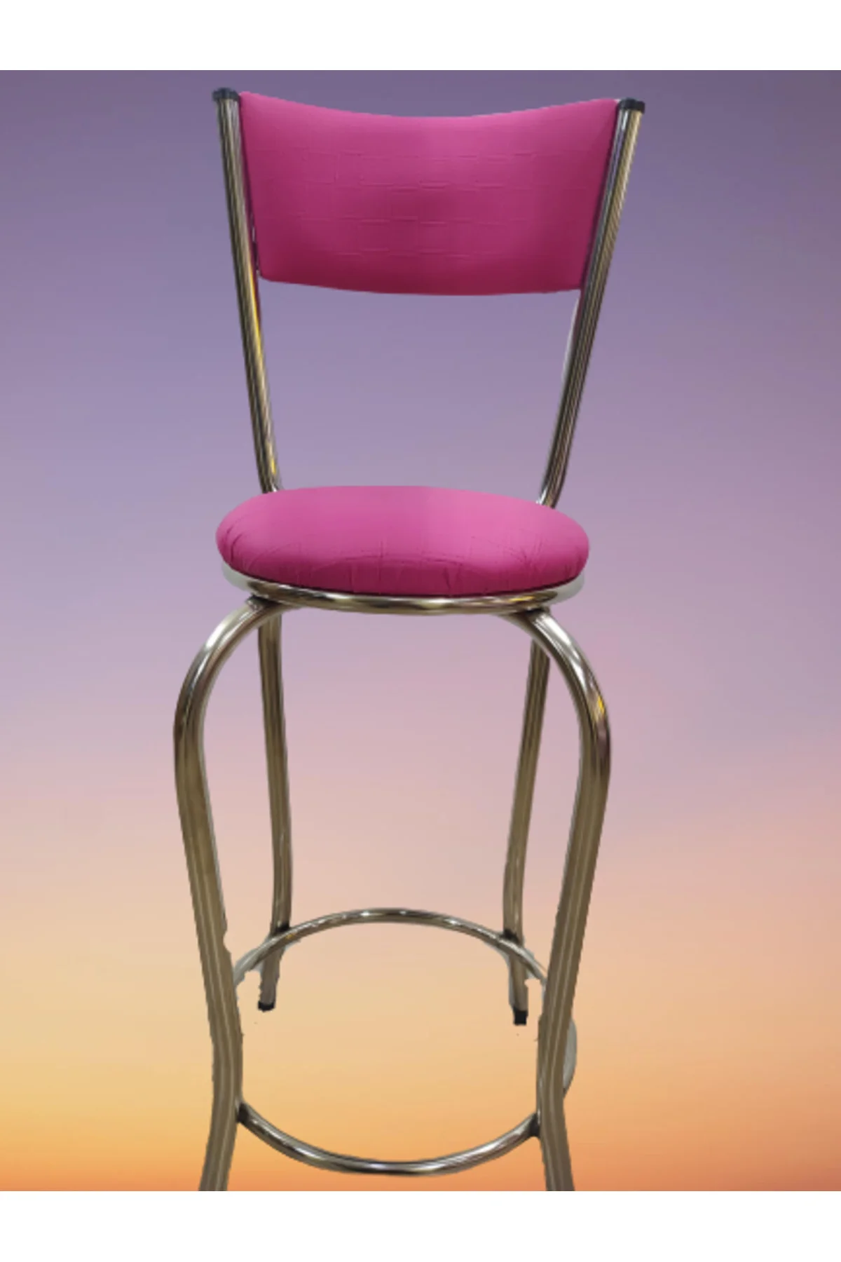 Sandalye 14571 BAR Yüksek Model Pembe FUŞYA Metal nikelaj Suni deri döşem El Yapı Sandalye 14571 BAR Yüksek Model Pembe FUŞYA Metal nikelaj Suni deri döşem El Yapı - Görsel 2