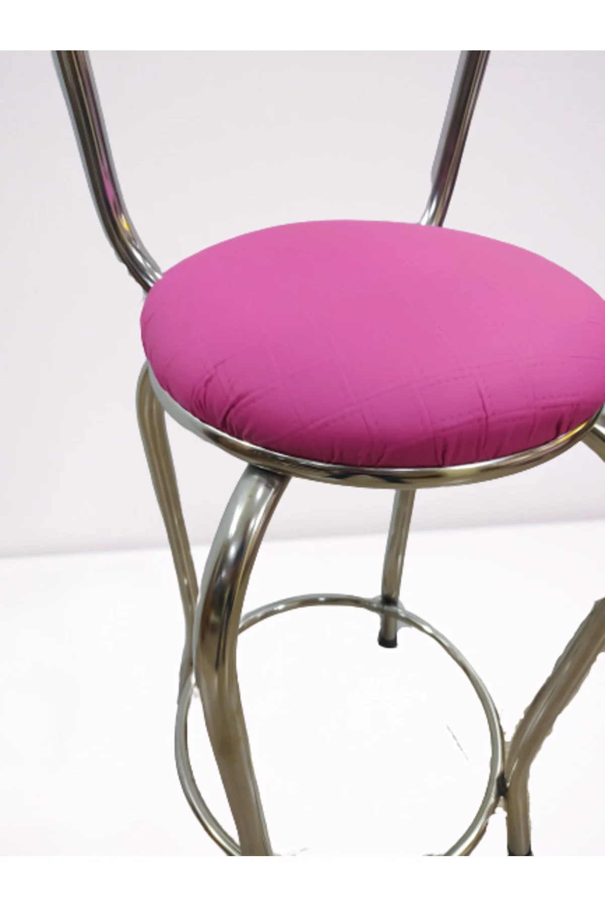 Sandalye 14571 BAR Yüksek Model Pembe FUŞYA Metal nikelaj Suni deri döşem El Yapı Sandalye 14571 BAR Yüksek Model Pembe FUŞYA Metal nikelaj Suni deri döşem El Yapı - Görsel 4