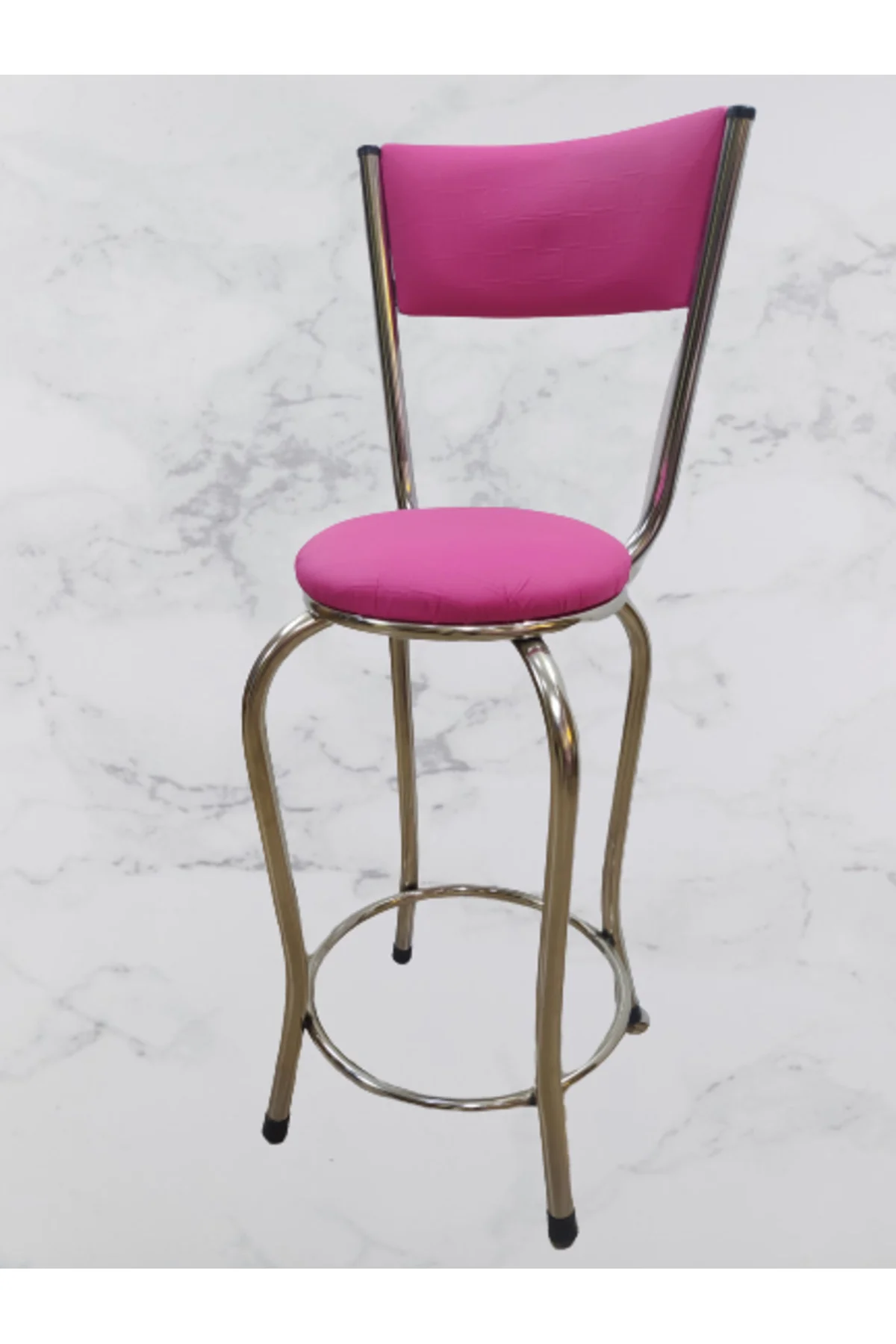 Sandalye 14572 BAR Yüksek Model Pembe FUŞYA 4 ad Metal nikelaj Suni deri döşeme Sandalye 14572 BAR Yüksek Model Pembe FUŞYA 4 ad Metal nikelaj Suni deri döşeme - Görsel 5