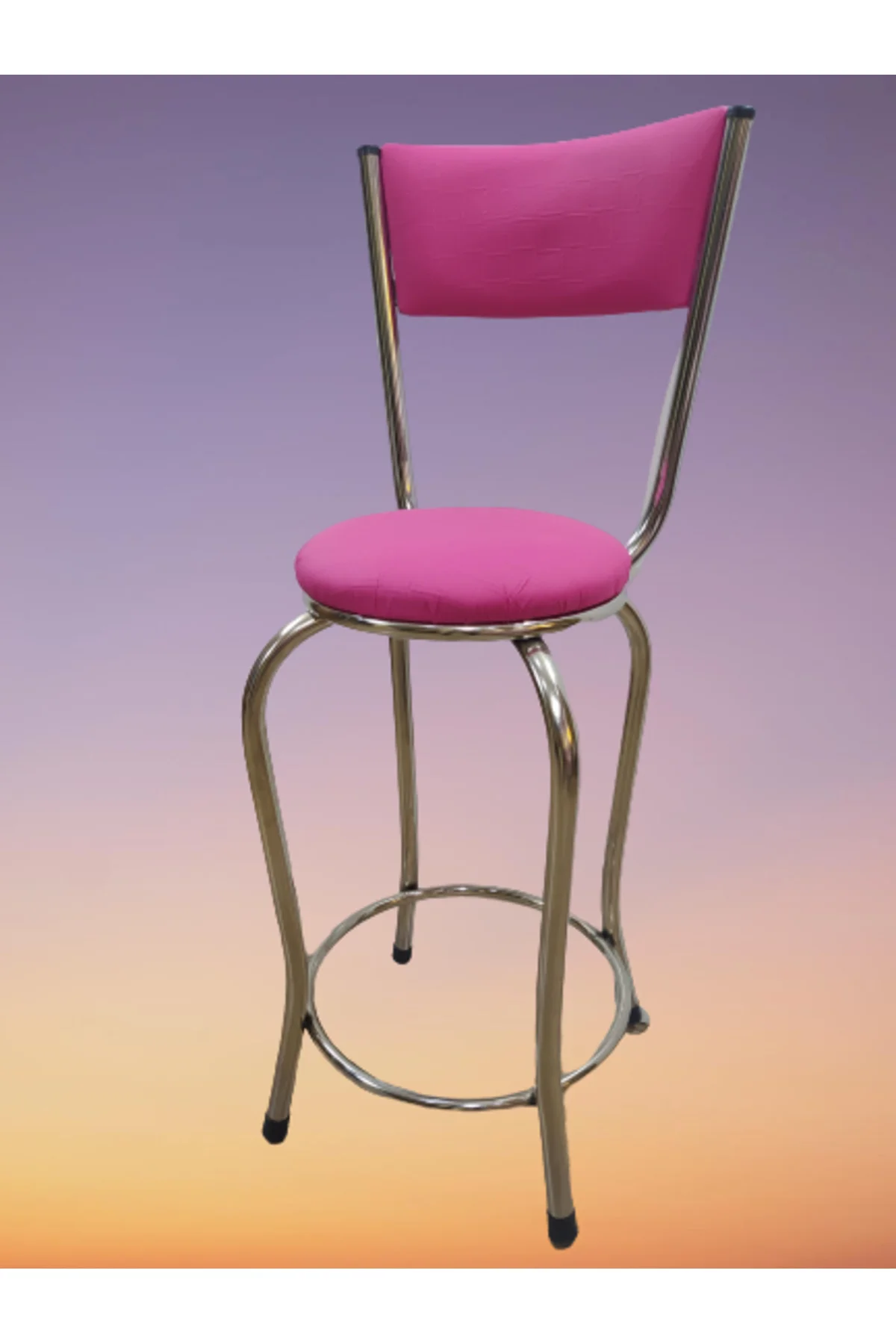 Sandalye 14572 BAR Yüksek Model Pembe FUŞYA 4 ad Metal nikelaj Suni deri döşeme Sandalye 14572 BAR Yüksek Model Pembe FUŞYA 4 ad Metal nikelaj Suni deri döşeme - Görsel 4