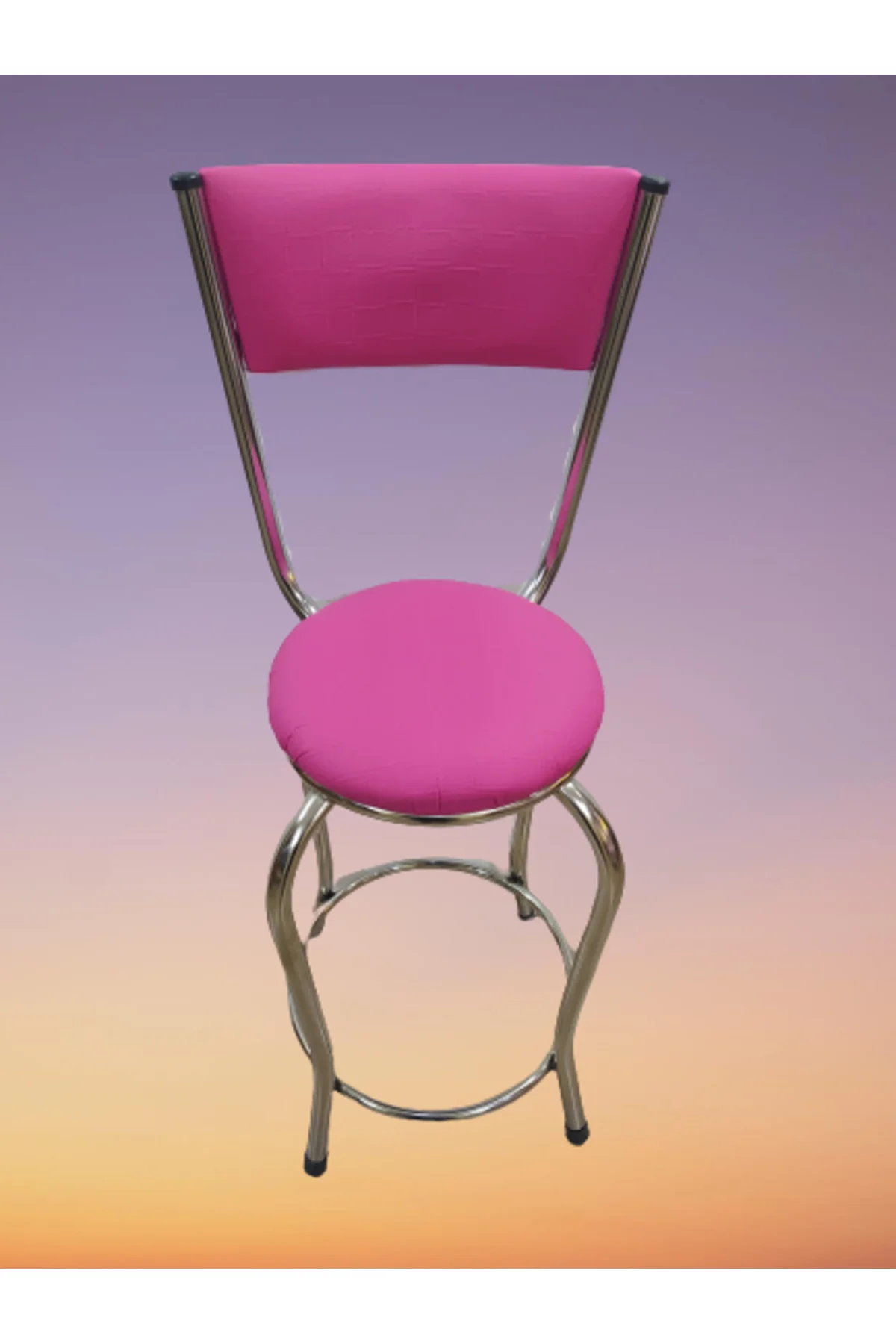 Sandalye 14572 BAR Yüksek Model Pembe FUŞYA 4 ad Metal nikelaj Suni deri döşeme Sandalye 14572 BAR Yüksek Model Pembe FUŞYA 4 ad Metal nikelaj Suni deri döşeme