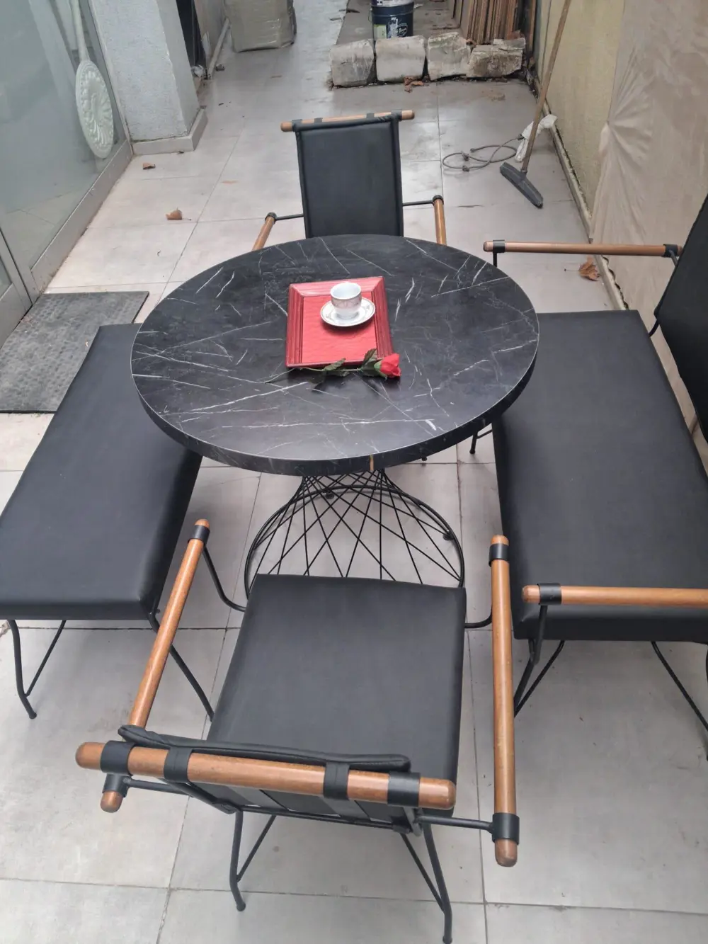 Sandalye 14575 PENYEZ Klasik Takım Model Metal Siyah fırın Suni D