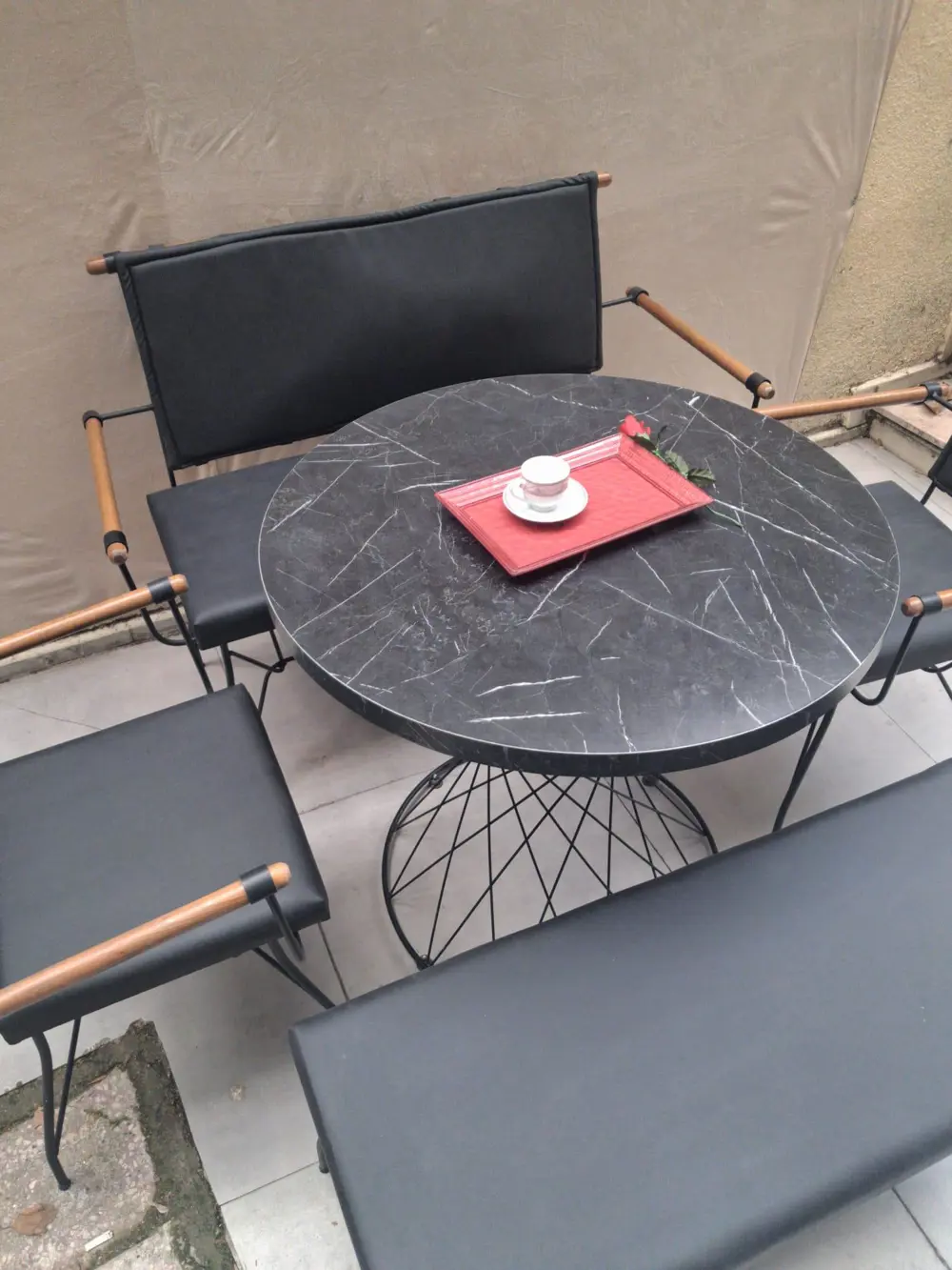 Sandalye 14575 PENYEZ Klasik Takım Model Metal Siyah fırın Suni D