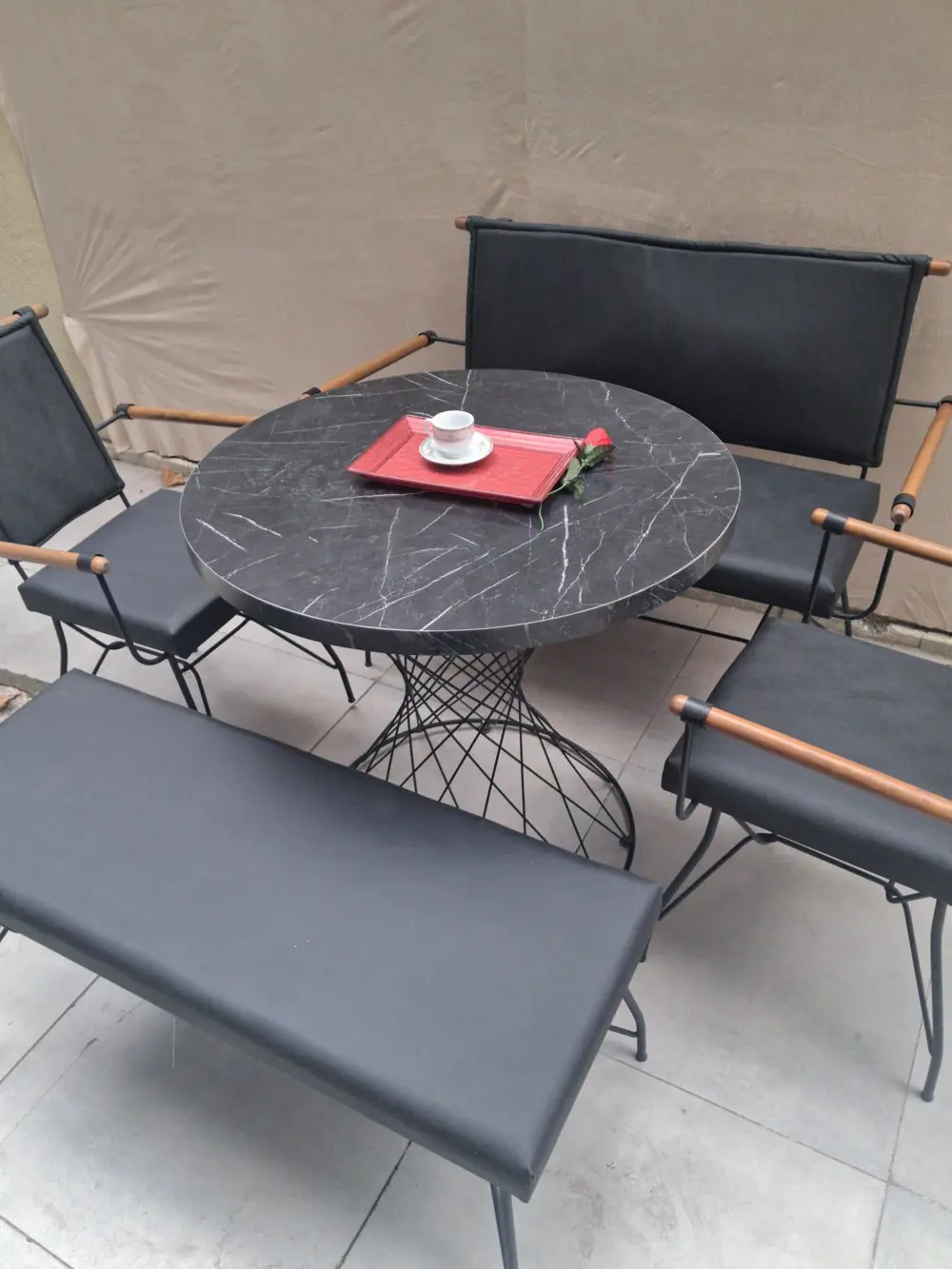 Sandalye 14575 PENYEZ Klasik Takım Model Metal Siyah fırın Suni D