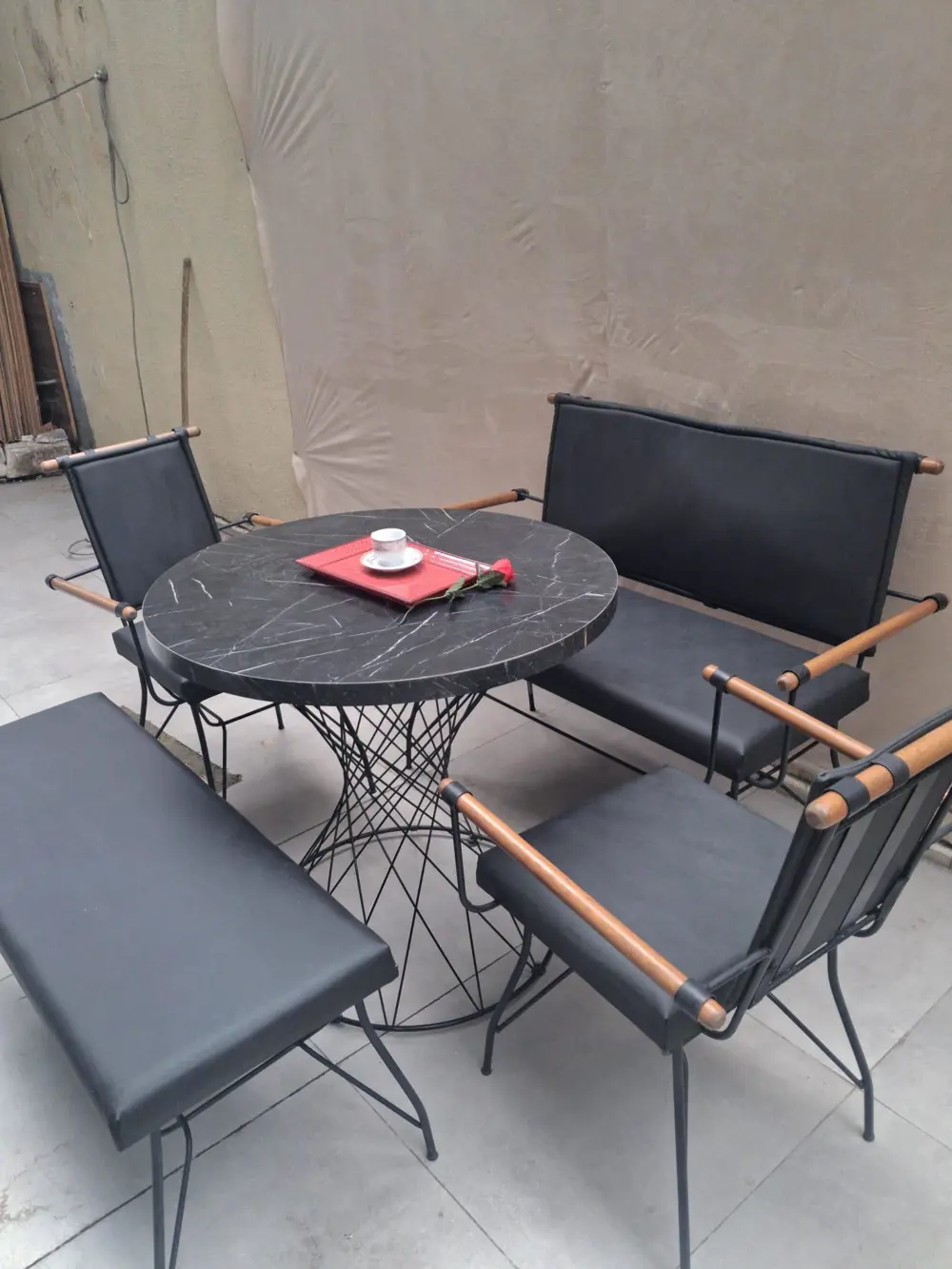 Sandalye 14575 PENYEZ Klasik Takım Model Metal Siyah fırın Suni D