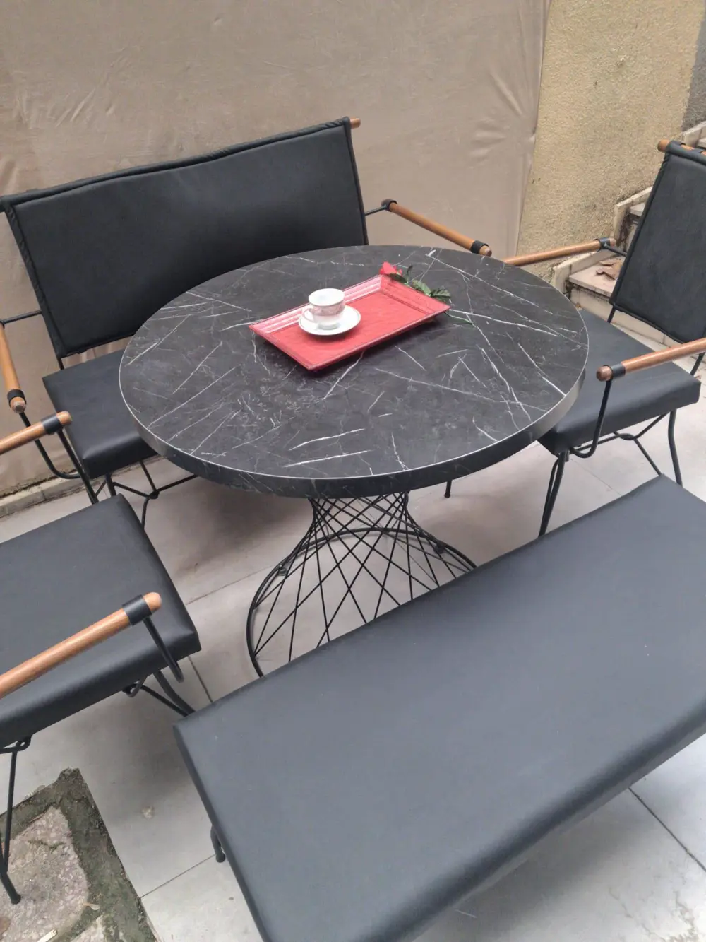 Sandalye 14575 PENYEZ Klasik Takım Model Metal Siyah fırın Suni D