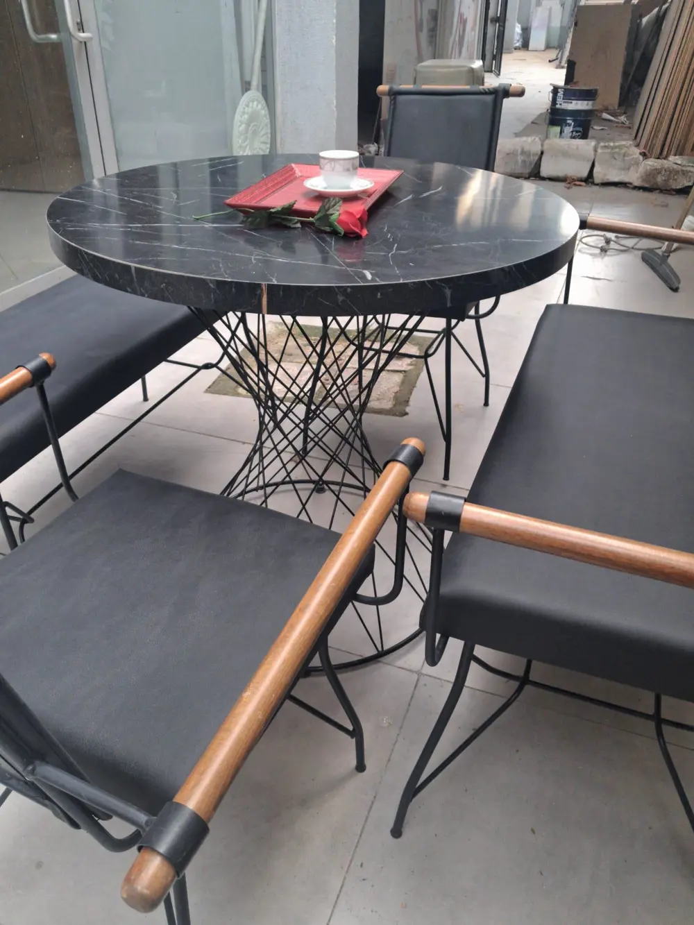 Sandalye 14575 PENYEZ Klasik Takım Model Metal Siyah fırın Suni D