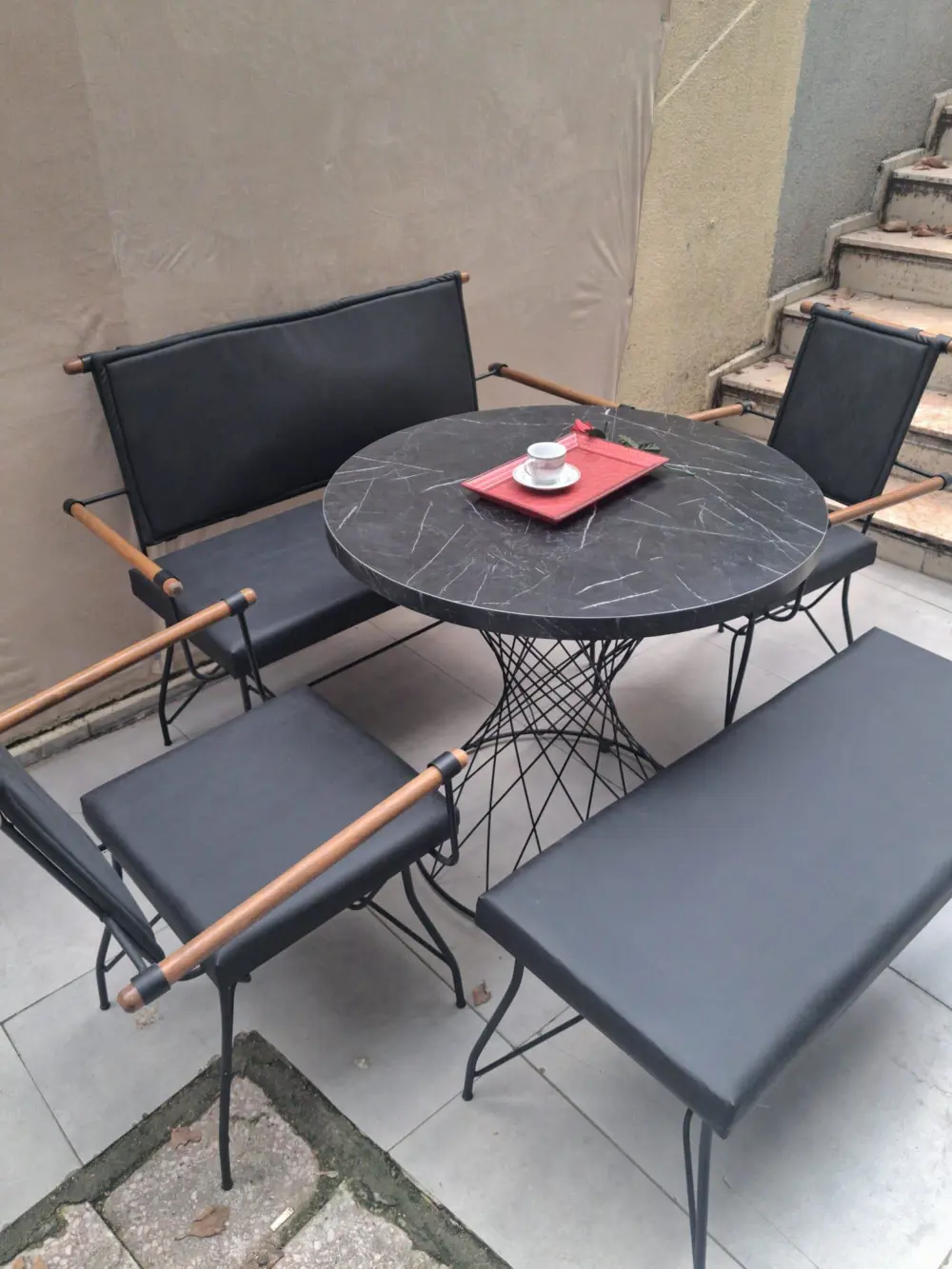 Sandalye 14575 PENYEZ Klasik Takım Model Metal Siyah fırın Suni D